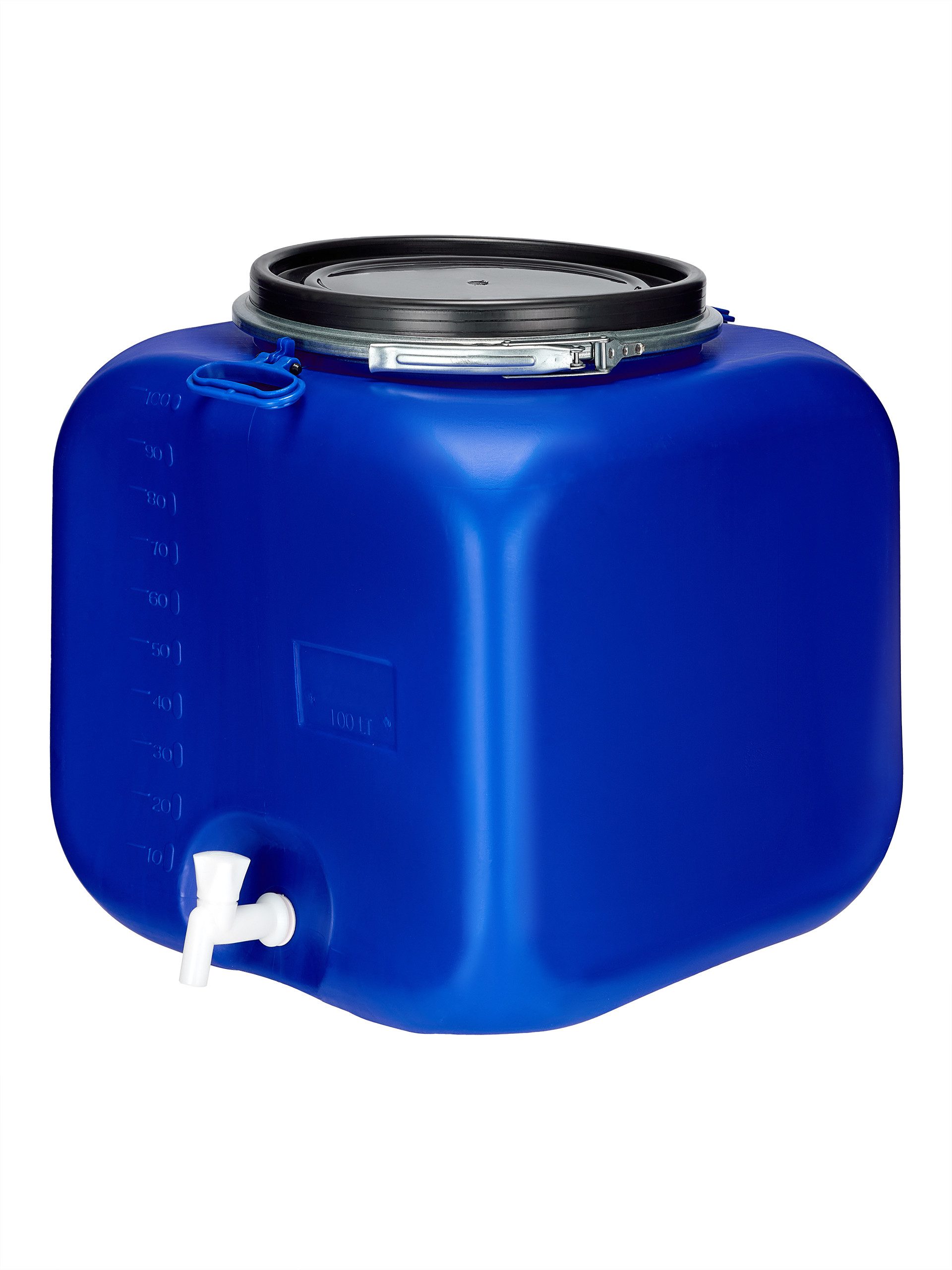 Garronda Regentonne 100L Weithalsfass mit Deckel Hahn quadratisch für Garten GD-0089, Blau, 100 l