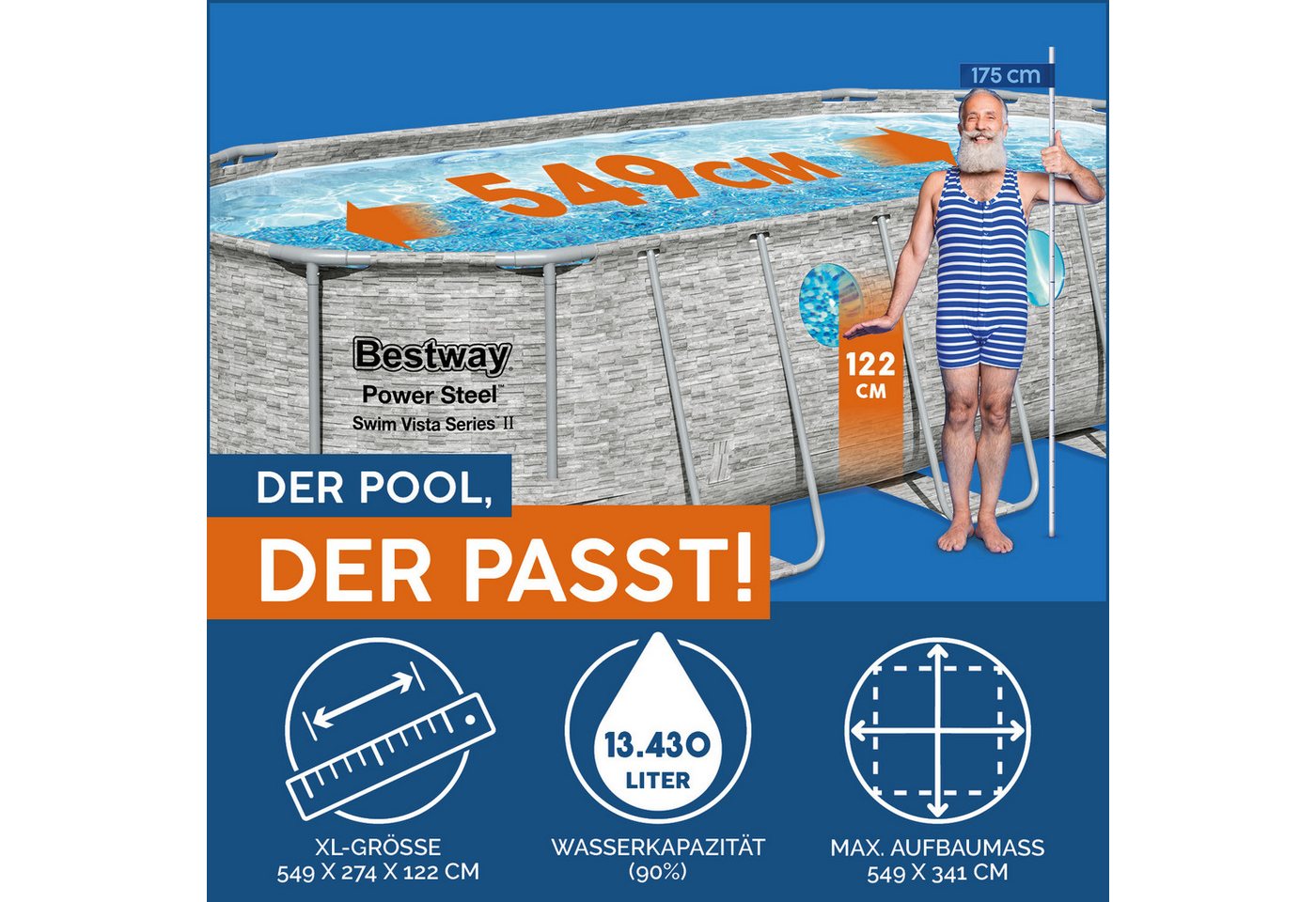 Thumbnail - Bestway Framepool Power Steel™ Swim Vista Series™ Frame Pool Komplett-Set mit Filterpump