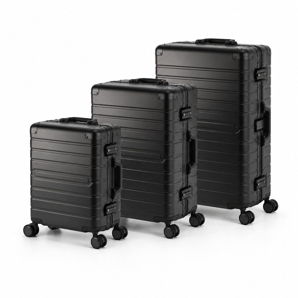 Travelhouse Kofferset 100% Aluminium OSLO - verschiedene Farben, 4 Rollen, (3 tlg., S+M+L), mit stabilem Aluminium-Gehäuse und verstärkten Ecken