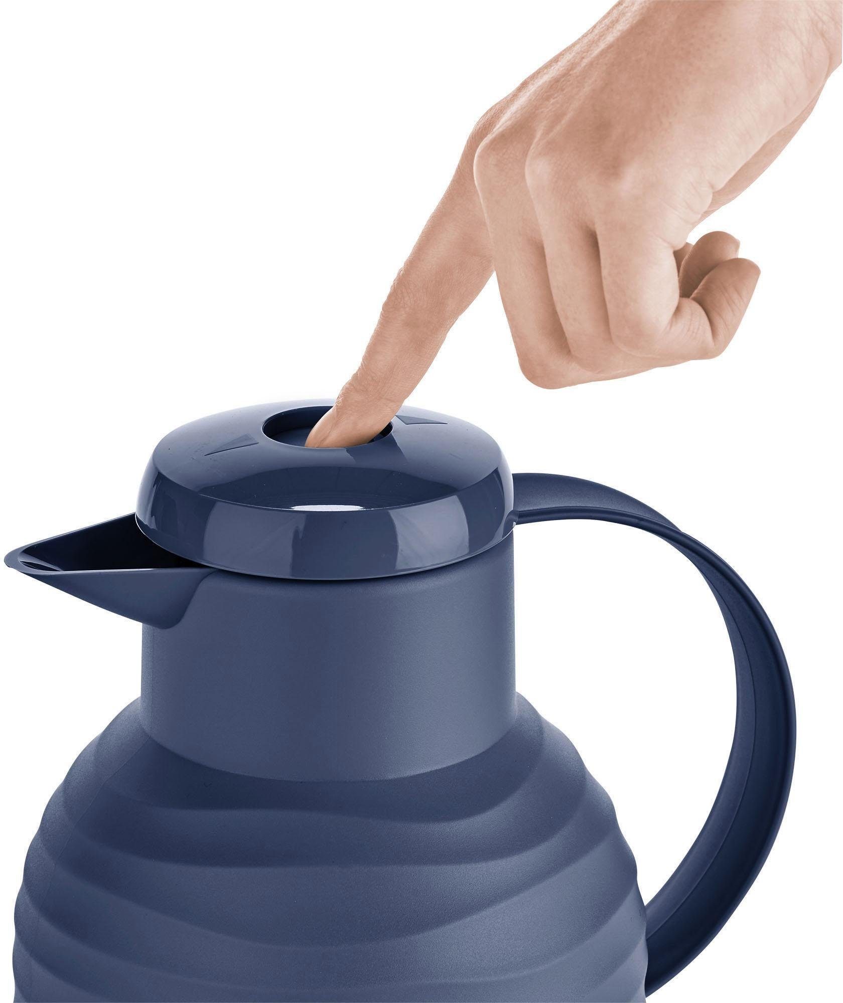 Emsa Isolierkanne Samba Wave, 1 l, Made in Germany, 12h warm/24h kalt, Quick-Press-Deckel, Glaskolben