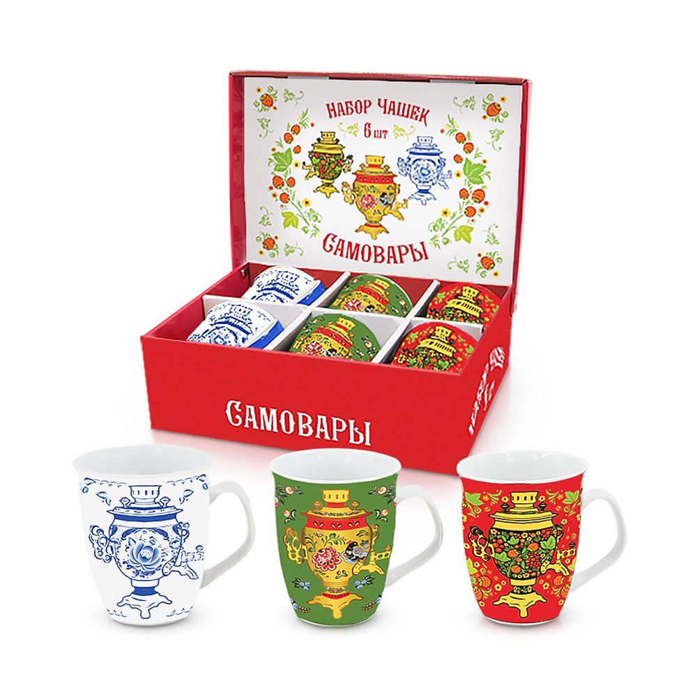 Tasse Becher 6er Set Samovar Keramik 330 ml weiß Samowar Geschenkkarton, 6-tlg., Keramik