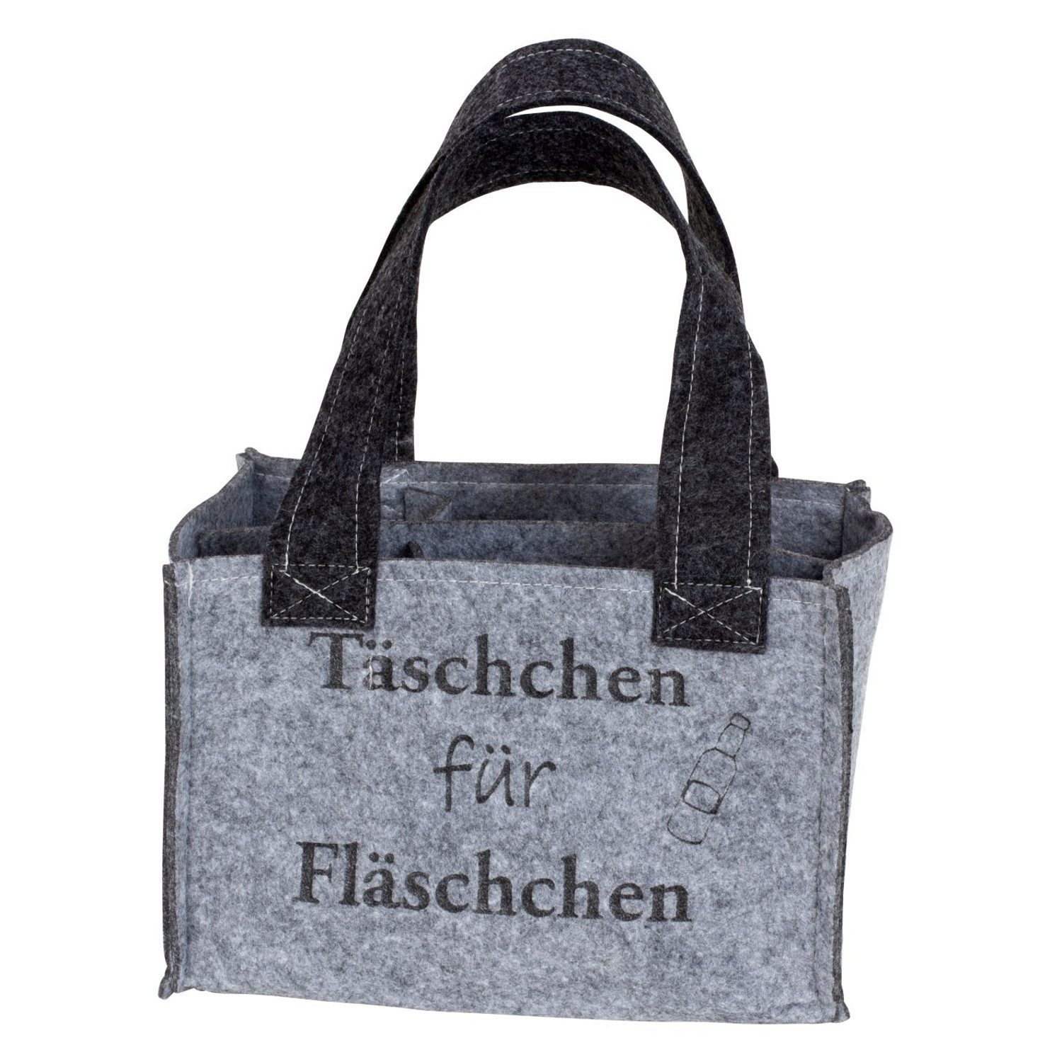 Macosa Home Flaschenträger Flaschentasche Filz Grau für 6 Flaschen Bier Piccolo Sekt (Täschchen für Fläschchen, 1-St., Tragetasche Geschenktasche), Innenfächer Henkel