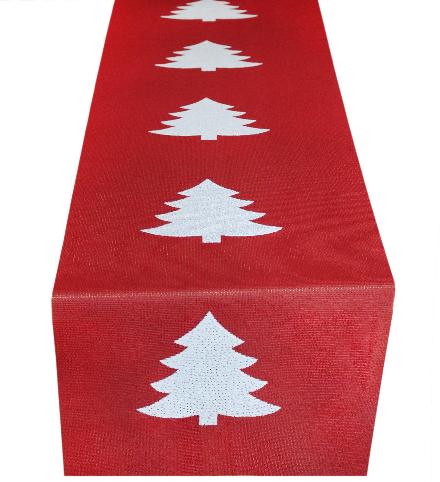 Friedola Tischläufer Weihnachtsbaum rot, winterlicher Tischläufer mit Tannenbaummotiv