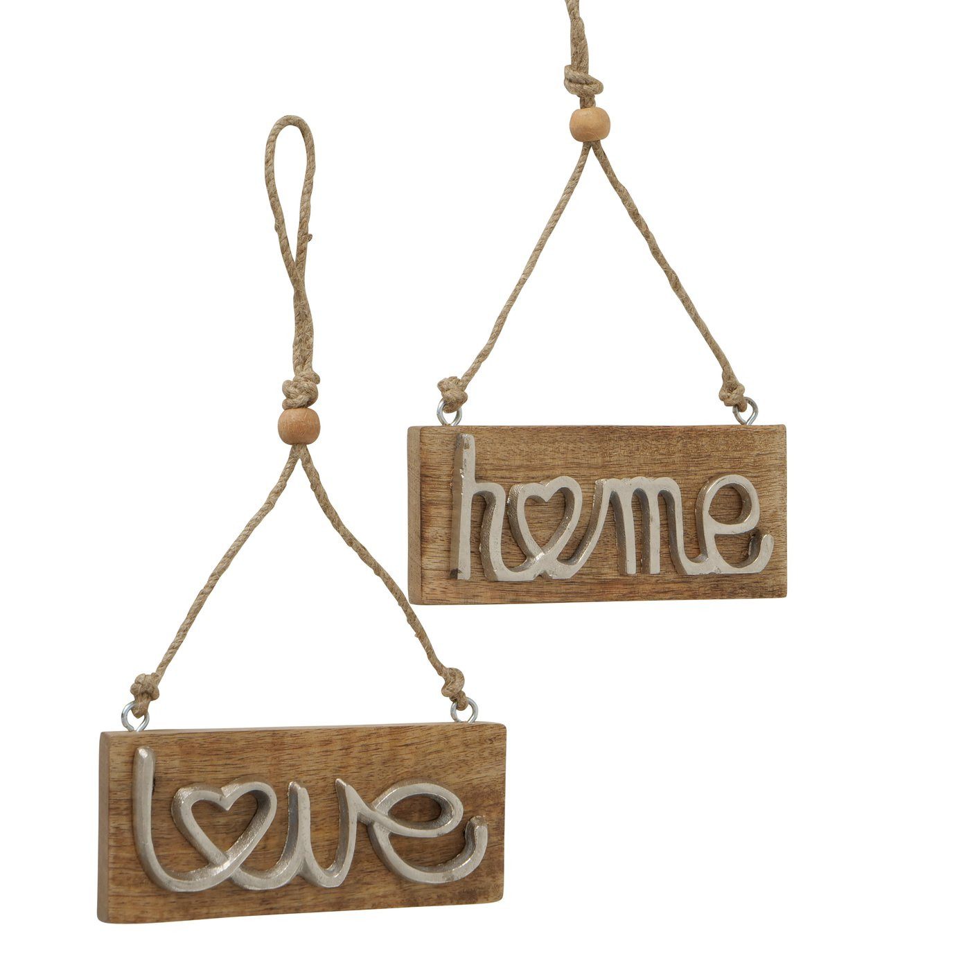 BOLTZE GRUPPE GmbH Hängedekoration Dekoanhänger Love Home L 18 cm Mangoholz Aluminium 2er Set