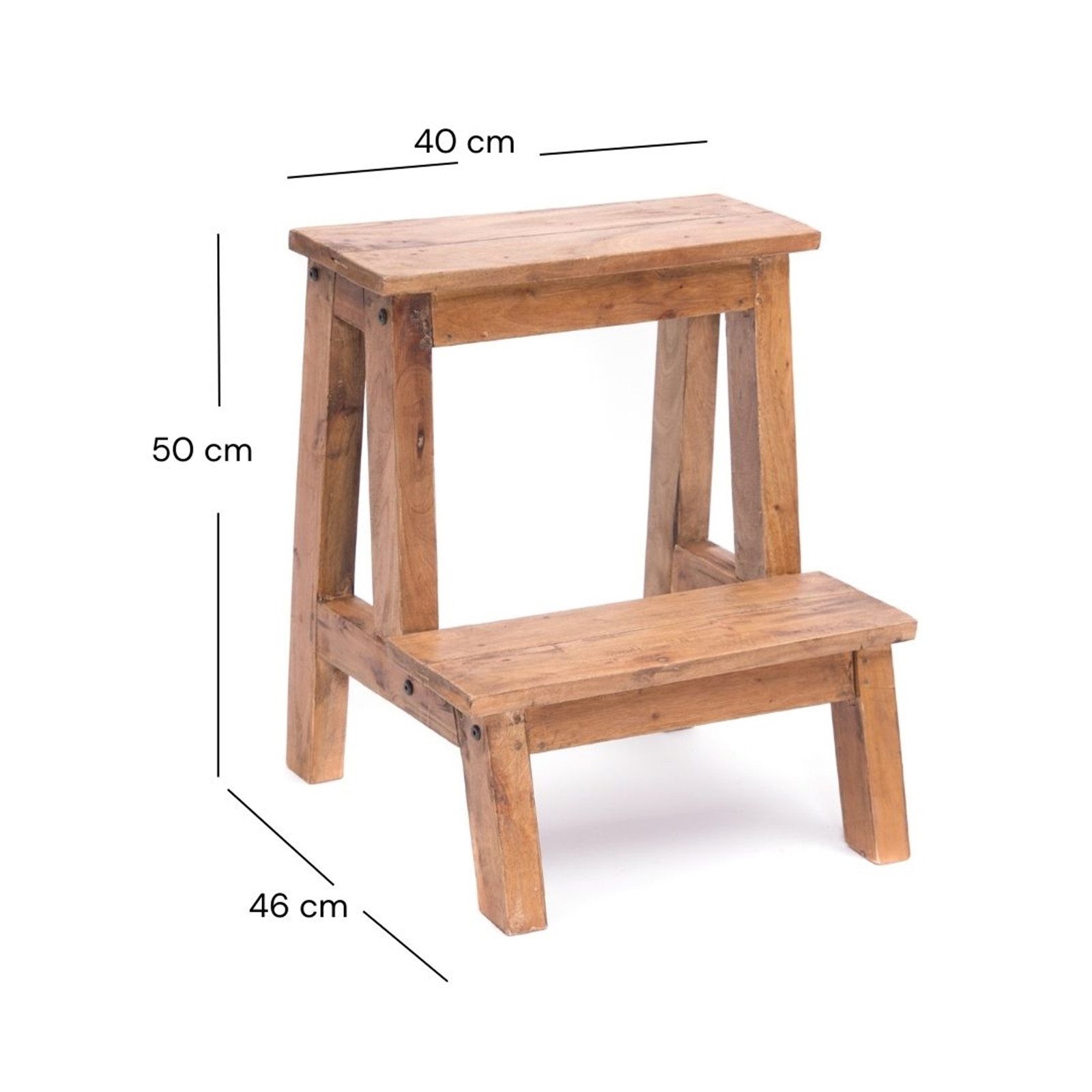 DESIGN DELIGHTS Regal PFLANZEN HOCKER "FICUS", Altholz massiv Holz, 2 Stufen, Blumentreppe