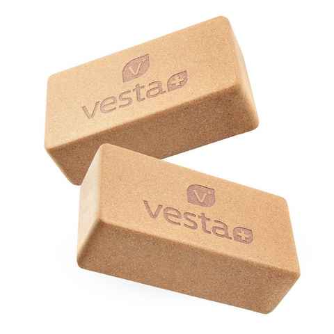 Vesta+ Yogablock Vesta+ Yoga Block Kork 2er Set mit Yoga Gurt, Yogablock Testsieger, (1x Vesta+ Yogablock Set, 1x Vesta+ Yogagurt), Mit Fitness App Bester Halt dank Naturkork und stabiler Baumwolle