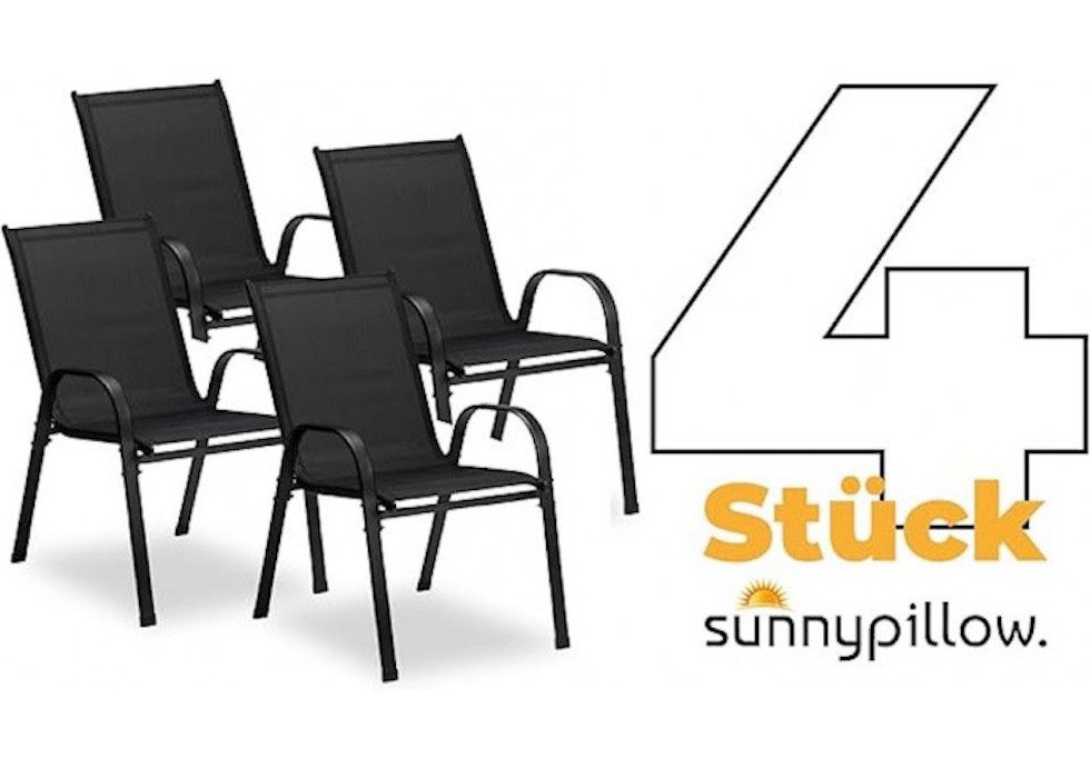 sunnypillow 4-Fußstuhl Stapelstühle schwarz – Hochlehner Gartenstühle mit Armlehnen, 4 Stk. – Bild 4 von 5