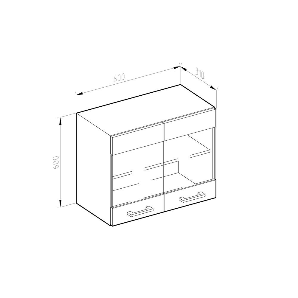 Glashängeschrank J-Shape Anthrazit/Weiß cm 60 Hängeschrank Vicco