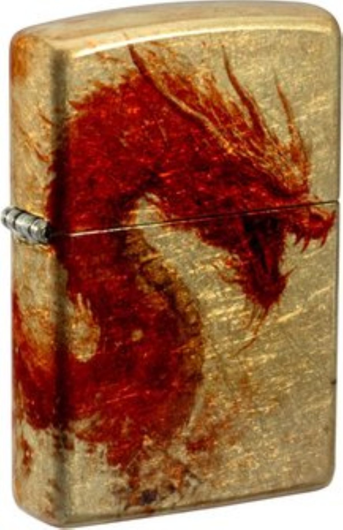 Zippo Feuerzeug Tumbled Brass color 540° Samurai/Dragon Drache gold rot, Zippo das Original mit dem " Klick "