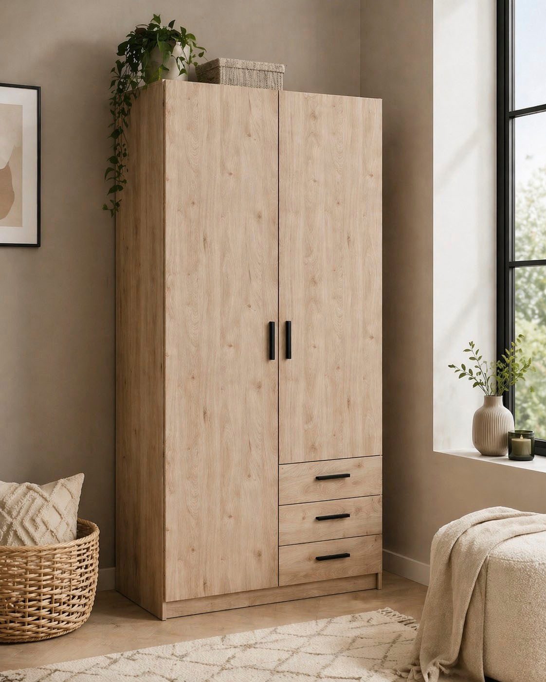 Home affaire Kleiderschrank Sprint, viel Stauraum, robuste Qualität, 3 Breiten 98, 147, 195 cm Breite 98,5/147 oder 195,5 cm, je mit Einlegeböden und Kleiderstange