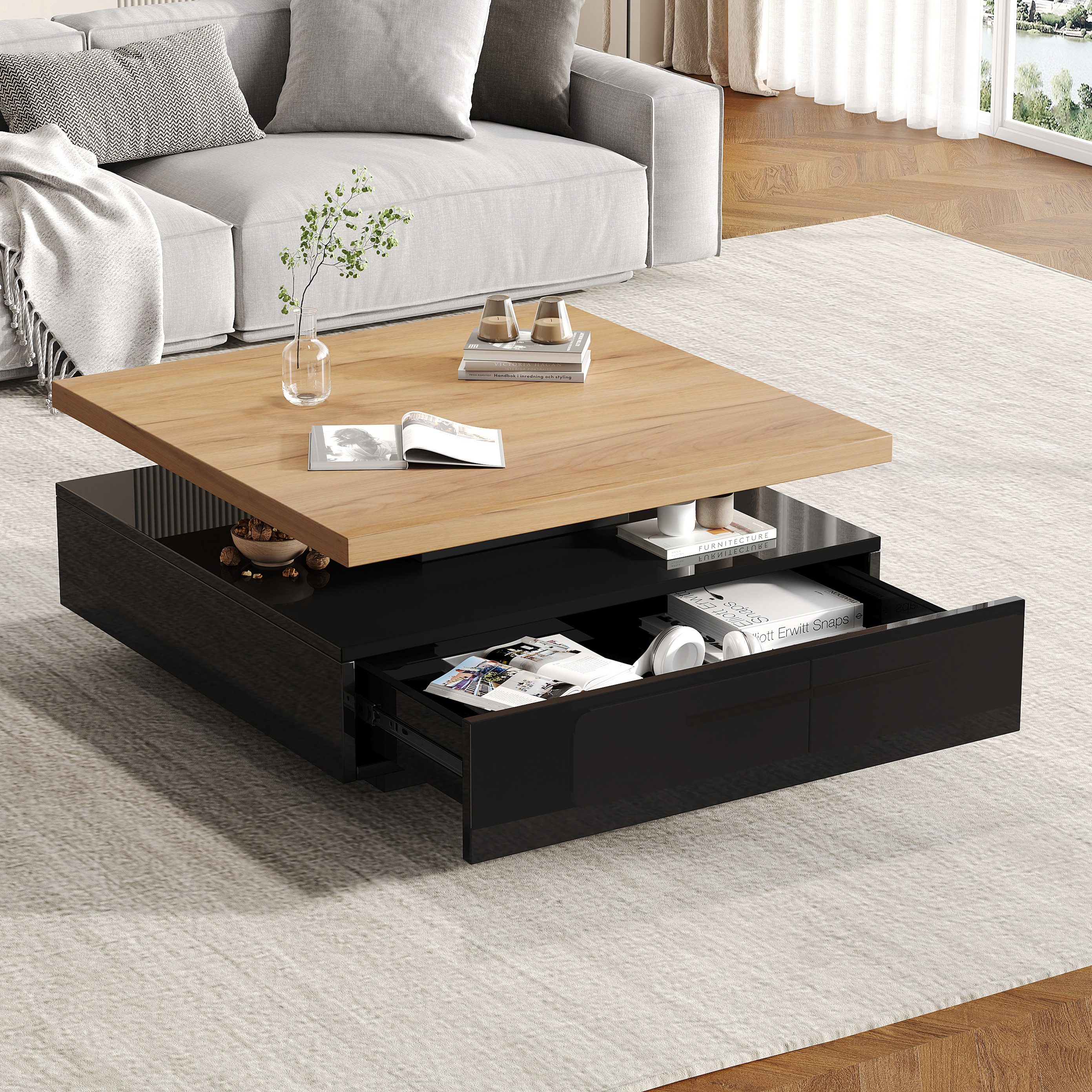 Couchtisch Couchtisch 70x70 cm mit 360° drehbarer Tischplatte