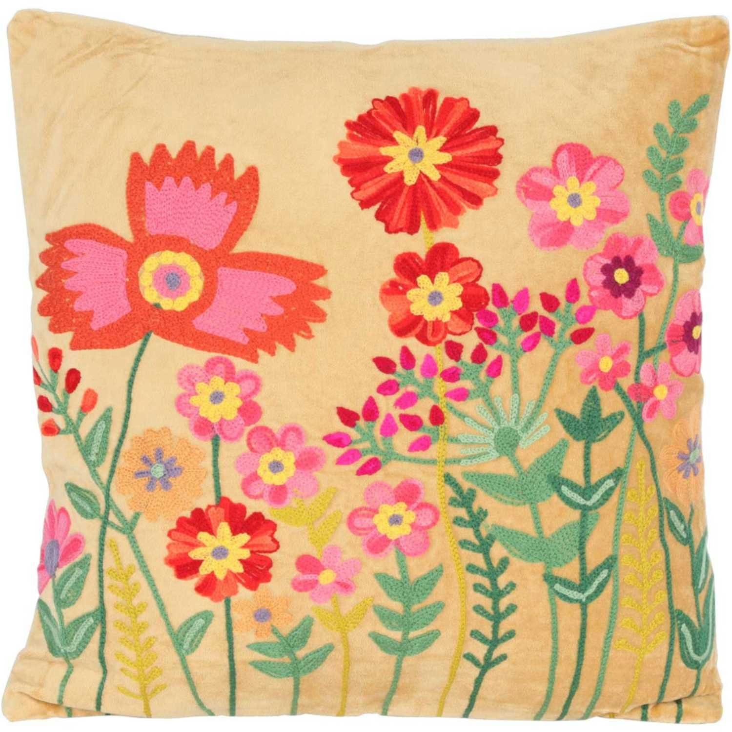 Dekokissen Boho Chic Kissen Livia 40x40 Blumen bestickt mit Füllung