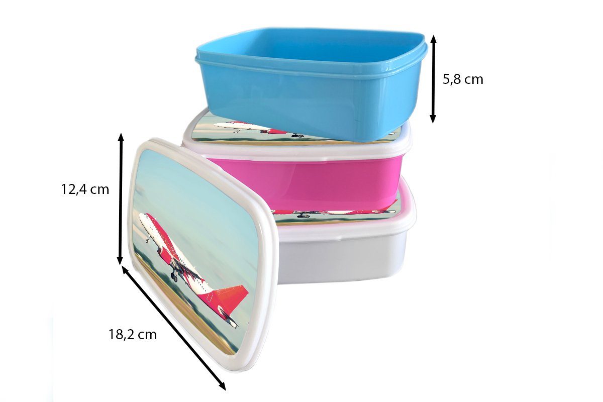 MuchoWow Lunchbox Rotes Snackbox, Erwachsene, Brotdose weißes Schiphol, für (2-tlg), Flugzeug rosa Kinder, Brotbox und Kunststoff, Mädchen, Kunststoff in