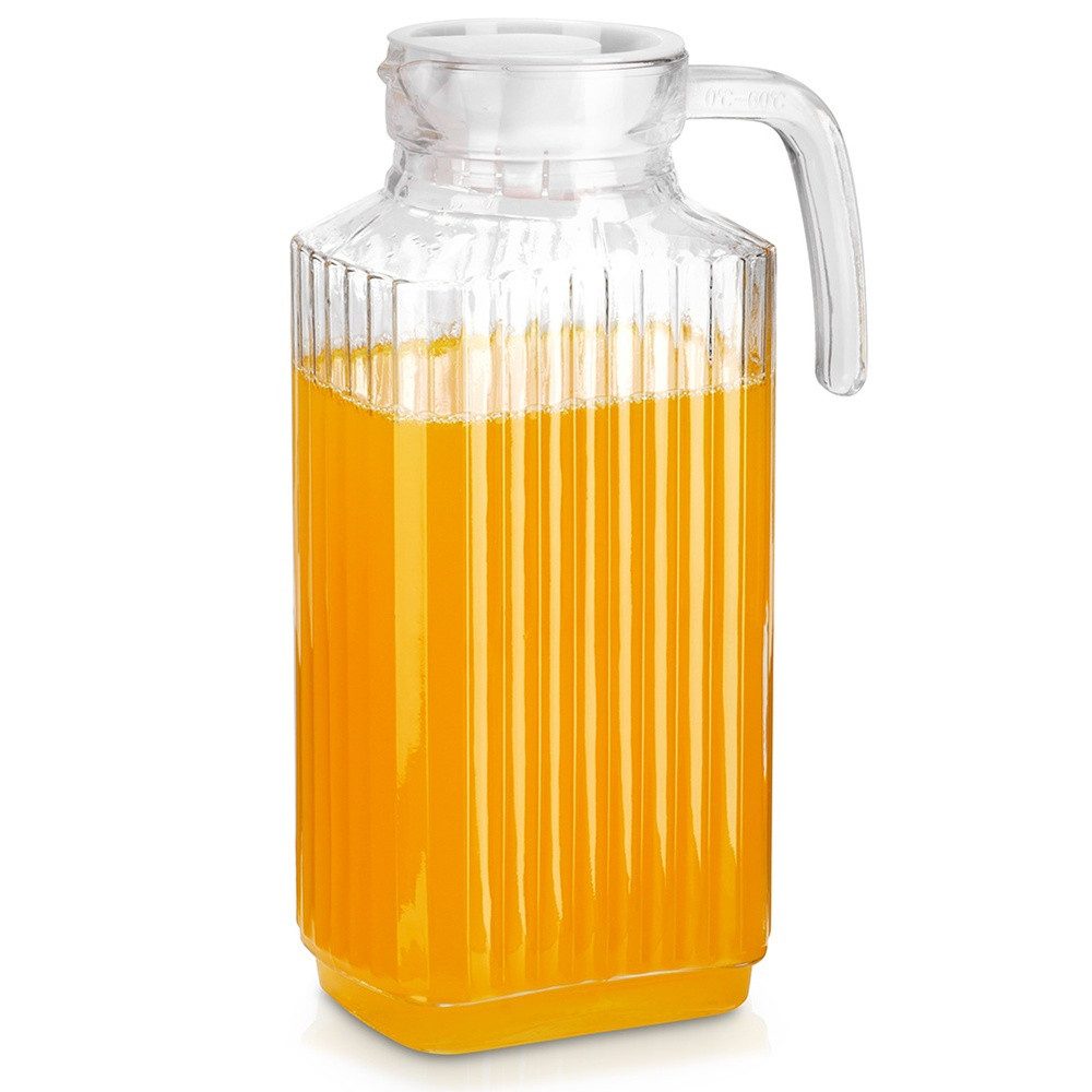 Vilde Wasserkaraffe schmal mit Deckel und gerillter Struktur, mit Griff, spülmaschinengeeignet, 1,8L