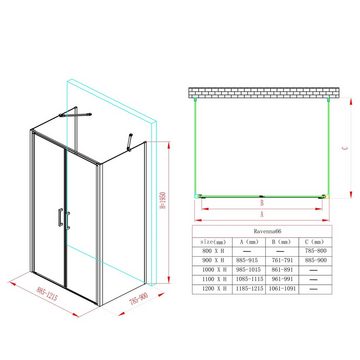 doporro Grossraumdusche U-Form Duschabtrennung Sicherheitsglas Klarglas Rav66UK, BxT: 90x90 cm, Einscheibensicherheitsglas