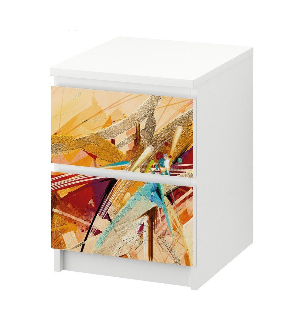 MyMaxxi Möbelfolie Kommodenaufkleber Malm Abstrakte Malerei bunte Pinselstriche Folie, (Bunter Pinselstrich orange, 1St.}, Ein Aufkleber je Schublade), Selbstklebend
