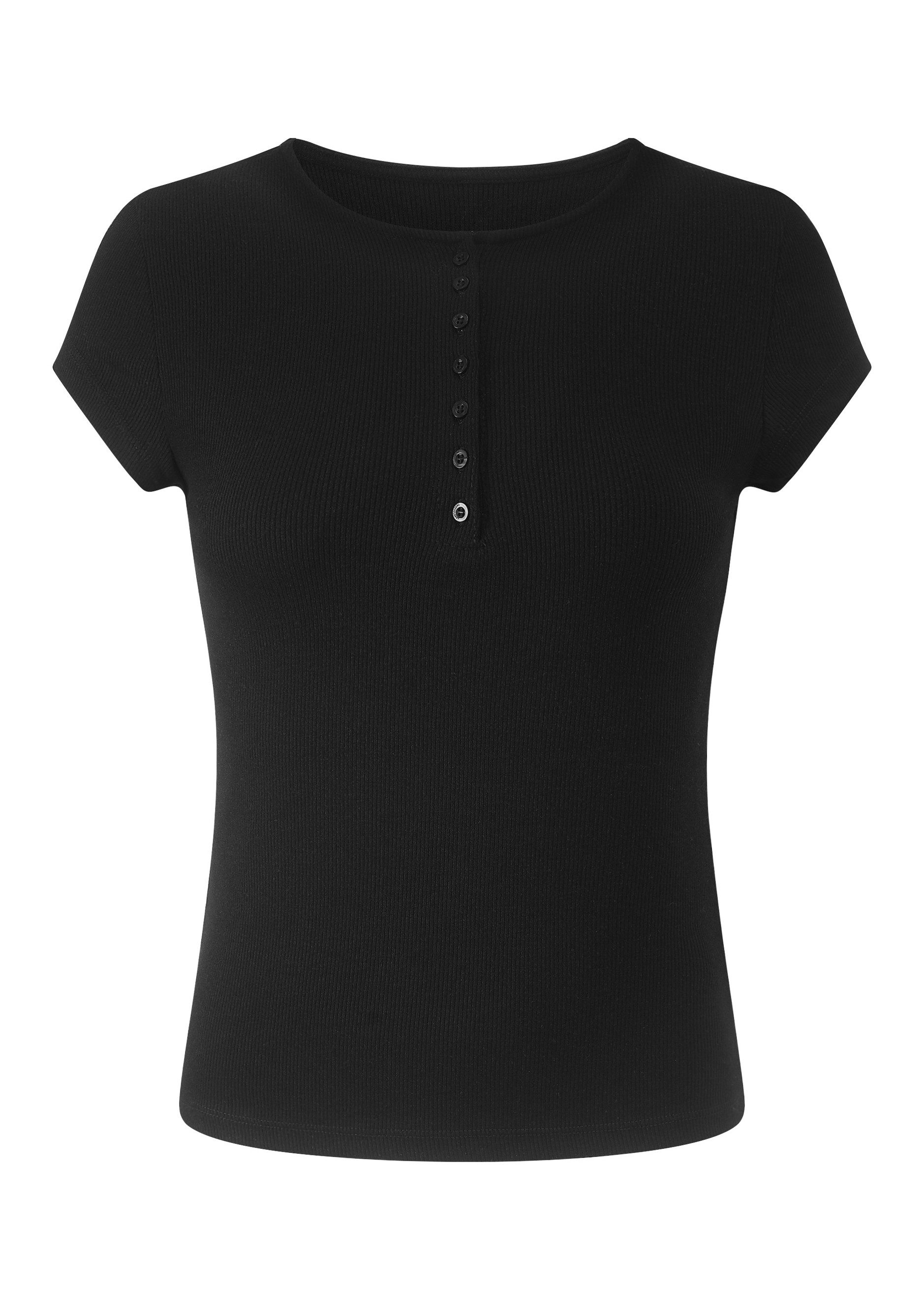 SASSYCLASSY T-Shirt Geripptes T-Shirt Damen mit Knopfleiste Elegant Figurbe günstig online kaufen