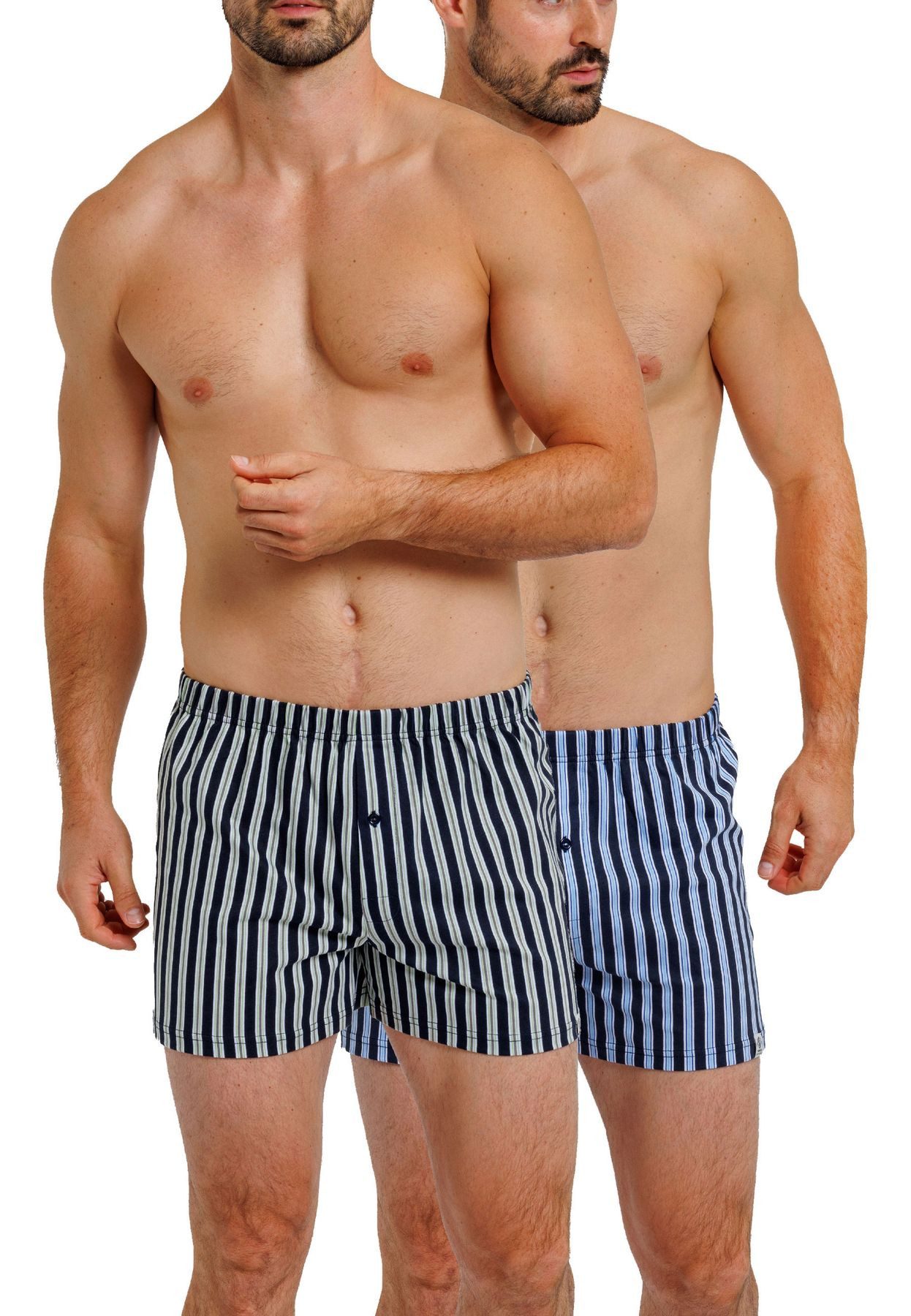 HAASIS Bodywear 1919 Boxershorts Herren Jersey Boxer 77222453-navy-Streifen (Packung, 2-St., 2er Pack) Bedruckte Jersey-Boxer, Knopfleiste