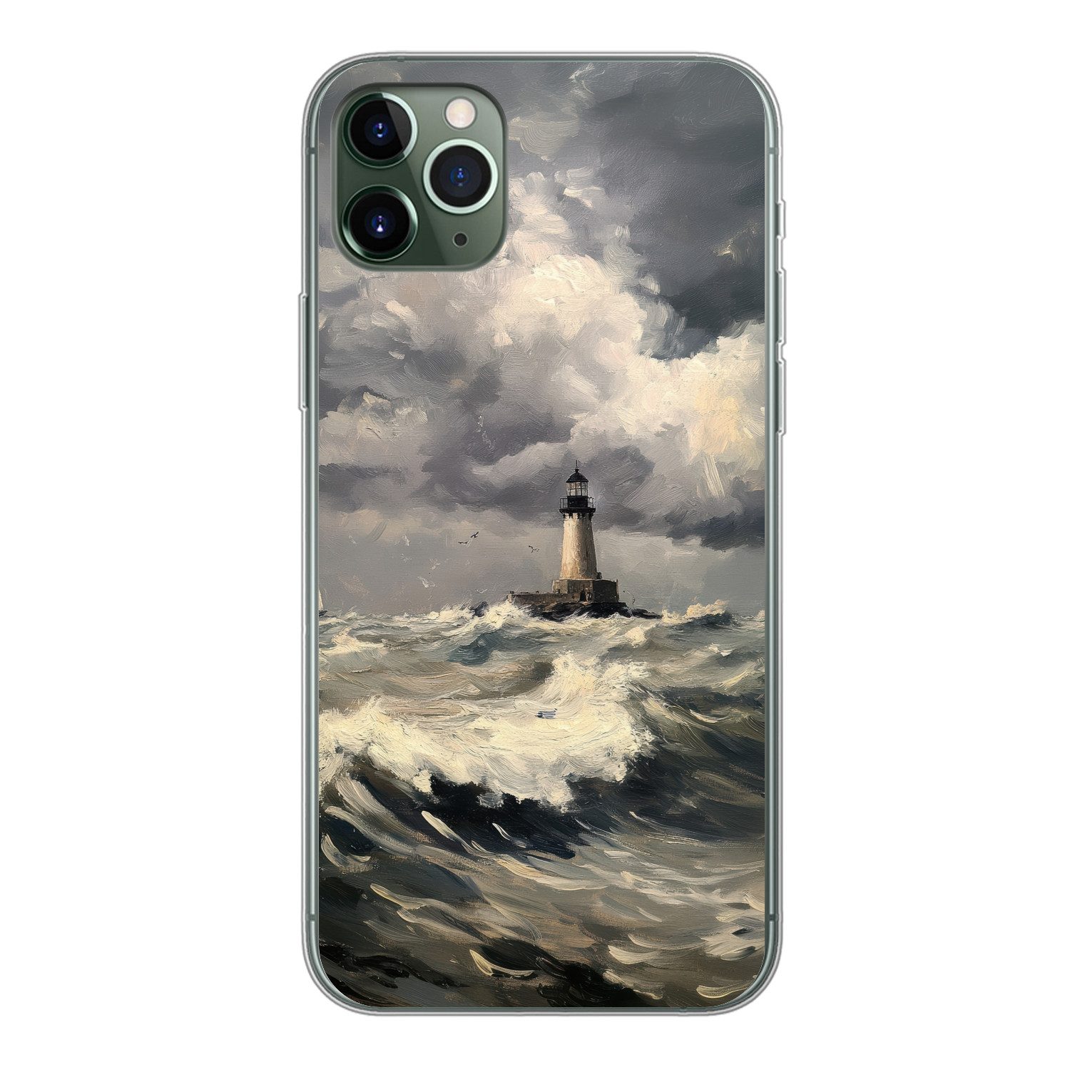 MuchoWow Handyhülle für Apple iPhone 11 Pro Max Leuchtturm - Wellen - Sturm, Smartphone-Bumper, Print, Handy Schutzhülle Dünn