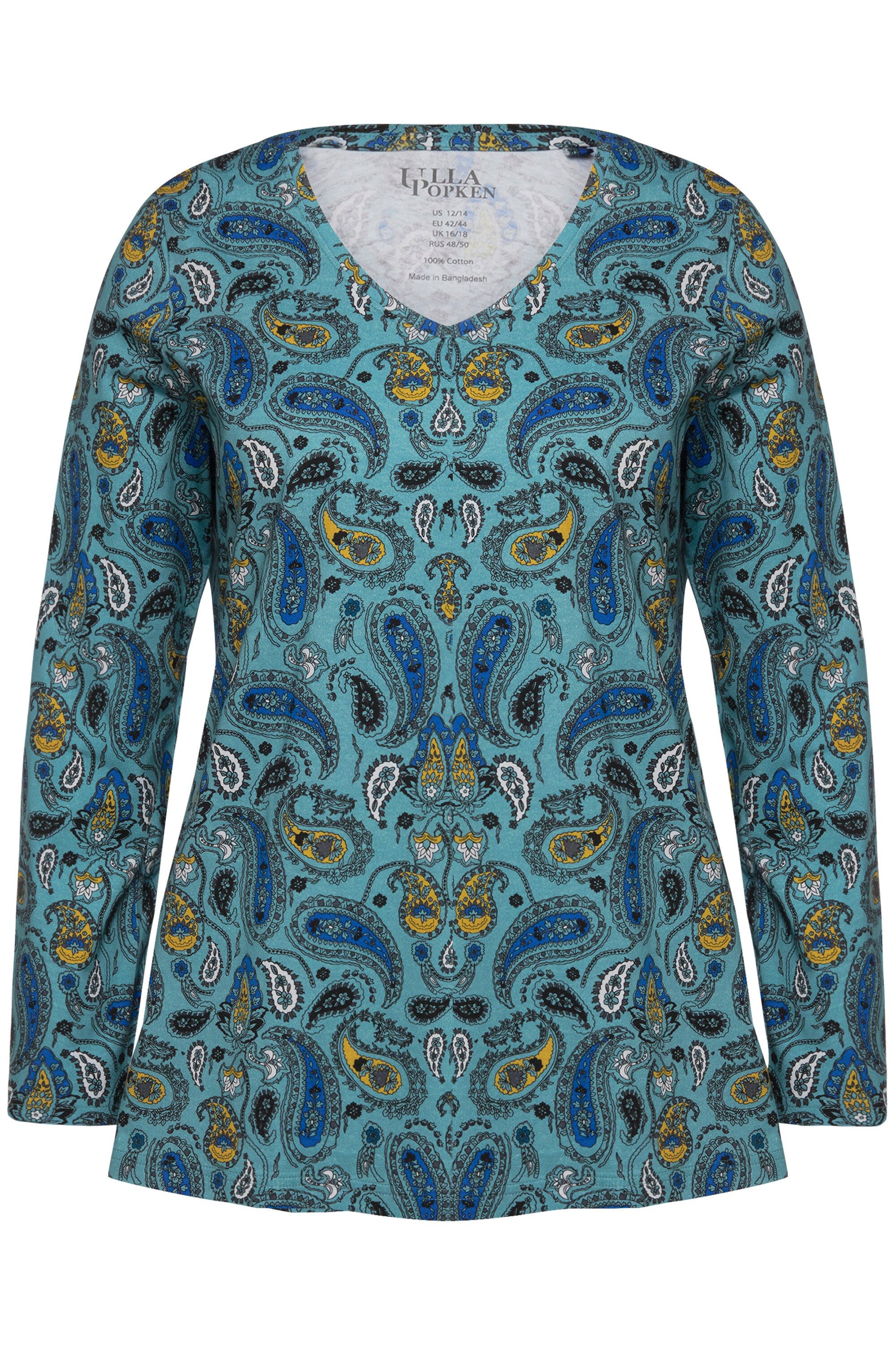 Longshirt T-Shirt Paisleymuster V-Ausschnitt Langarm
