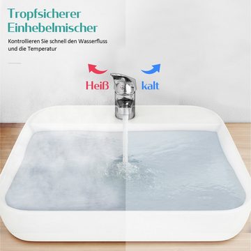 EMKE Waschtischarmatur Wasserhahn Bad Waschtischmischer Kaltes-heißes Wasser Mischbatterie Niedriger Auslauf,mit 40cm Kalt/Warmwasser Anschluss,Chrom