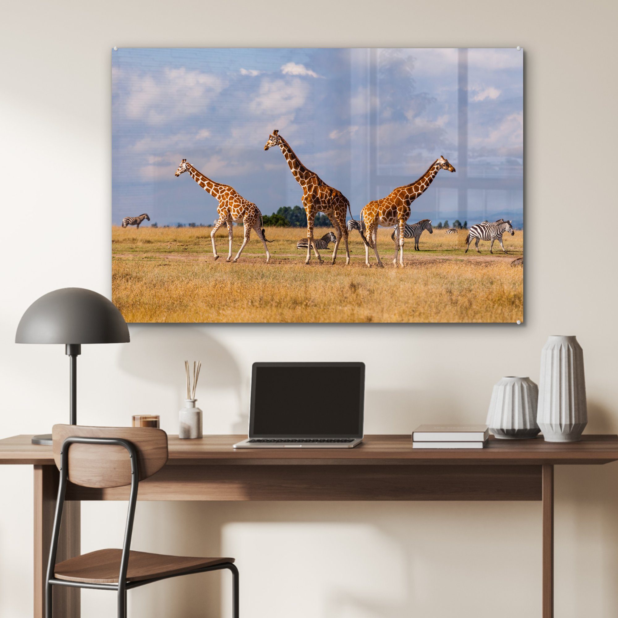 Wohnzimmer Acrylglasbilder Kenia, St), Giraffen MuchoWow (1 Acrylglasbild & in Schlafzimmer