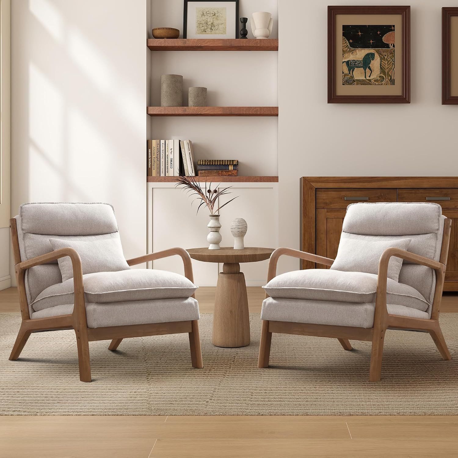 CANMOV Relaxsessel Sessel mit Kissen, Loungesessel mit hoher Rückenlehne, Einzelsessel (2-St), Natürliches Holz, Liegestuhl mit Armlehne und Kissen, für Wohnzimmer