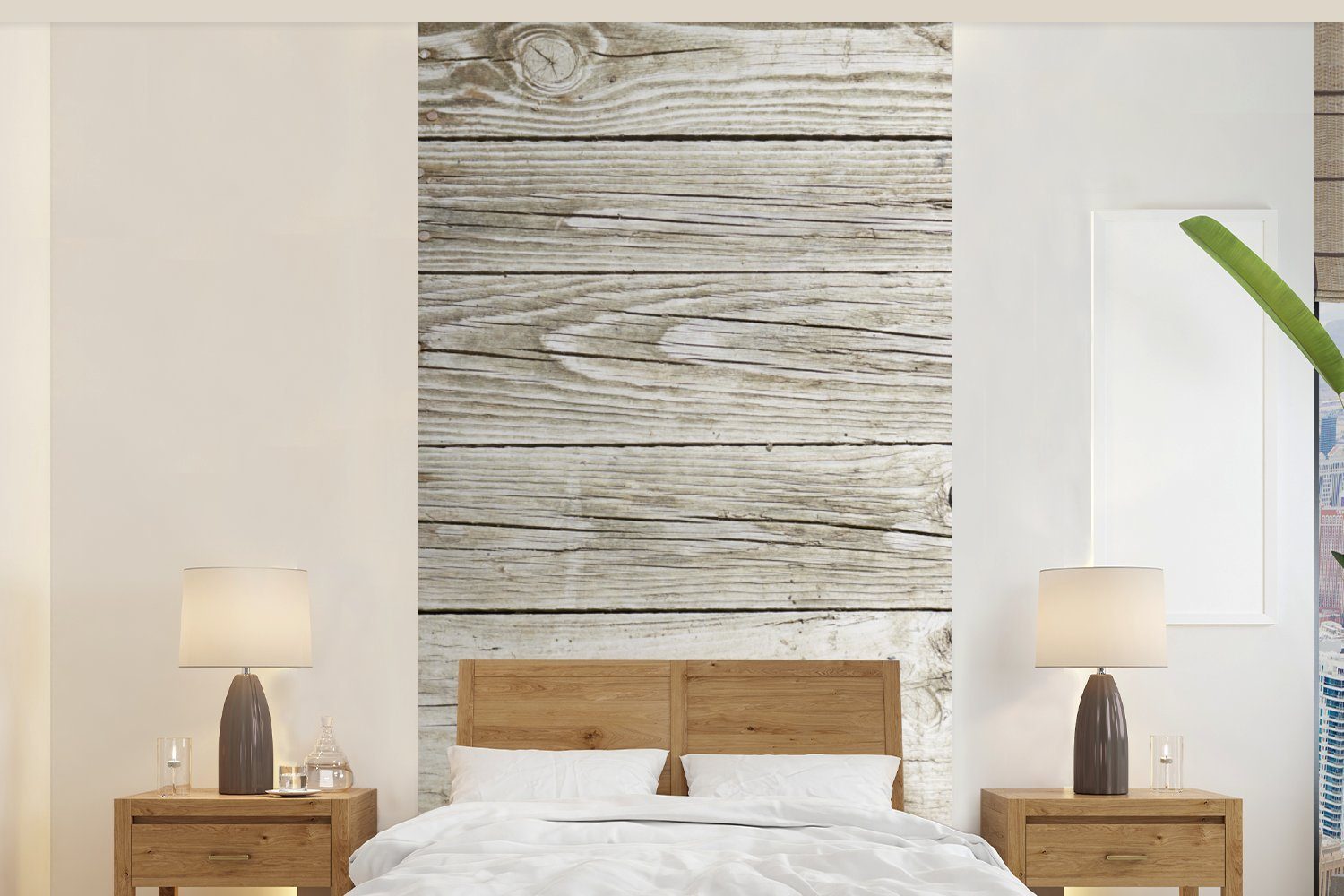 MuchoWow Fototapete Eine helle Holzwand als Hintergrund, Matt, bedruckt, (2 St), Vliestapete für Wohnzimmer Schlafzimmer Küche, Fototapete