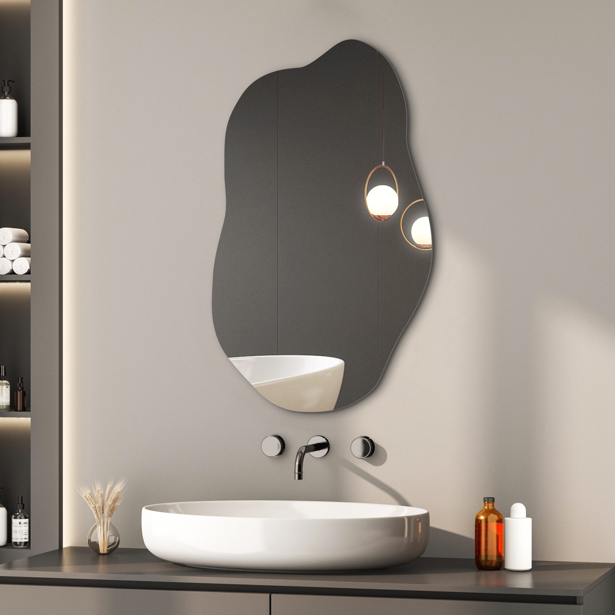 Hopibath Badspiegel ohne Beleuchtung Badezimmerspiegel Rahmenlos (Design Spiegel Asymmetrisch, 1-St., Wolke, 62x90cm), für Schminktisch Schlafzimmer Wohnzimmer Flur Hotel