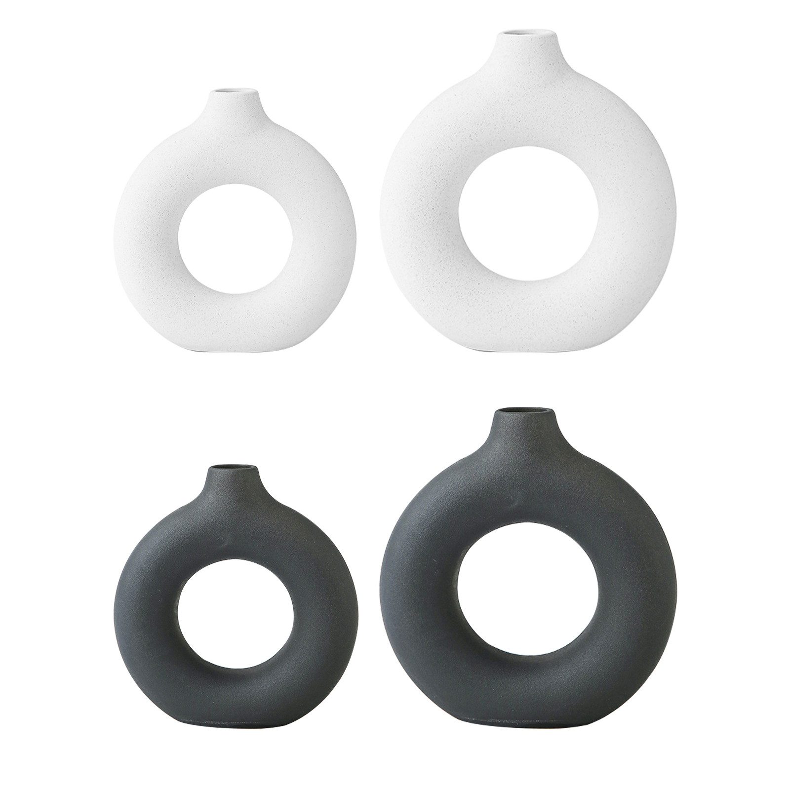 HAUSS SPOLE Dekovase Vase Blumenvase Blumentopf Donut-Form Gefäß (21.5x23 cm + 18x19 cm, 2 St., Keramikvasen modern Zimmer Decor Boho Deko Wohnungsdeko Tischdecko), für Dekoration von Wohnzimmer Schlafzimmer Esstisch Geschenk usw