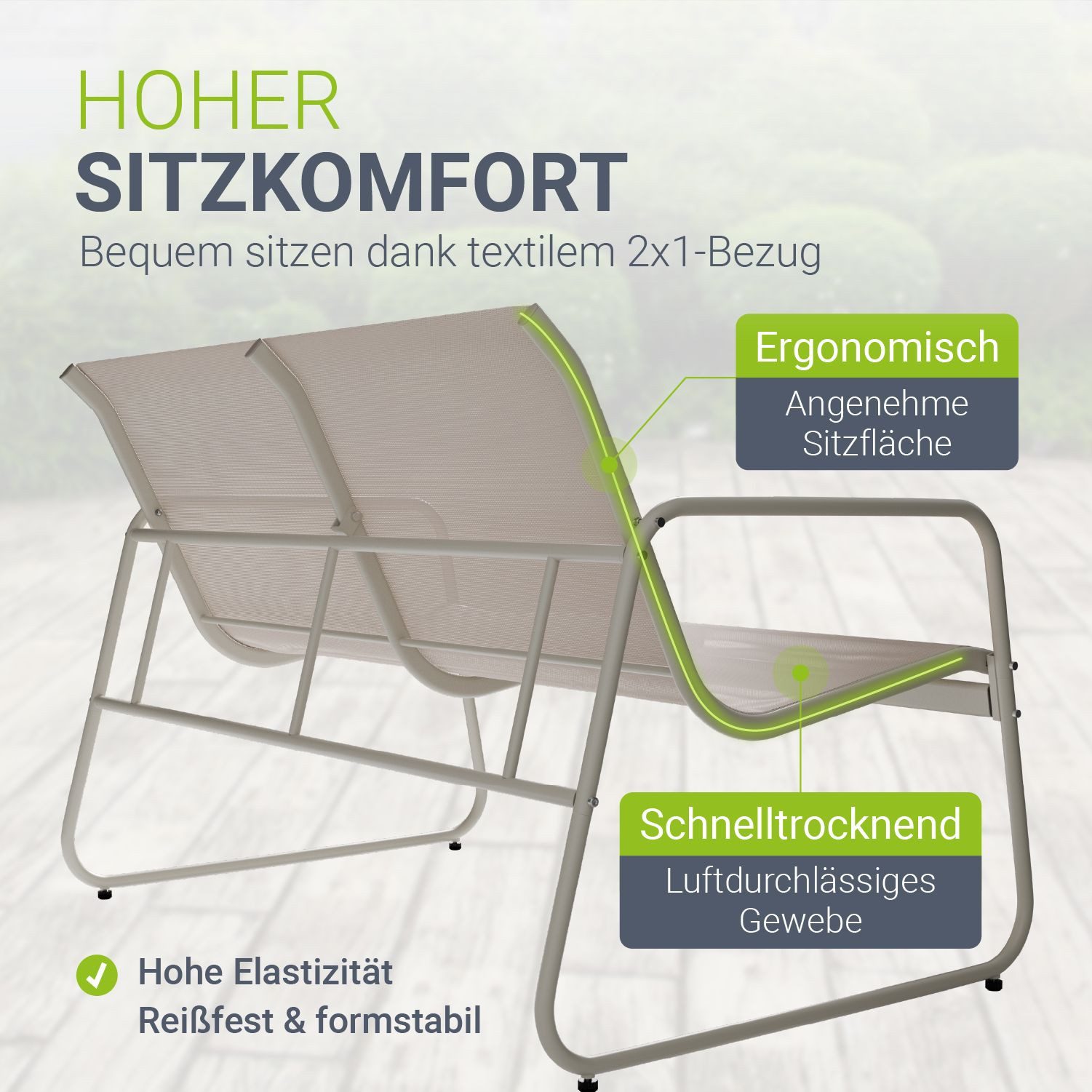 Juskys Gartenlounge-Set Genua, (4-tlg), 4-teilig, UV-beständig, Metallgestell, Tisch mit Glasplatte