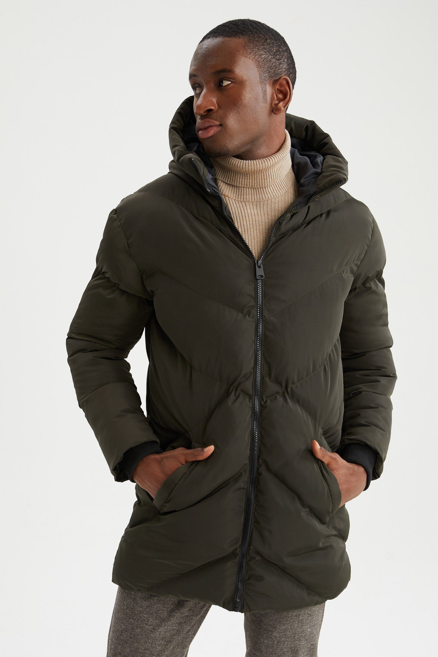 DeFacto Wintermantel Herren Wintermantel REGULAR FIT Dunkel Khaki