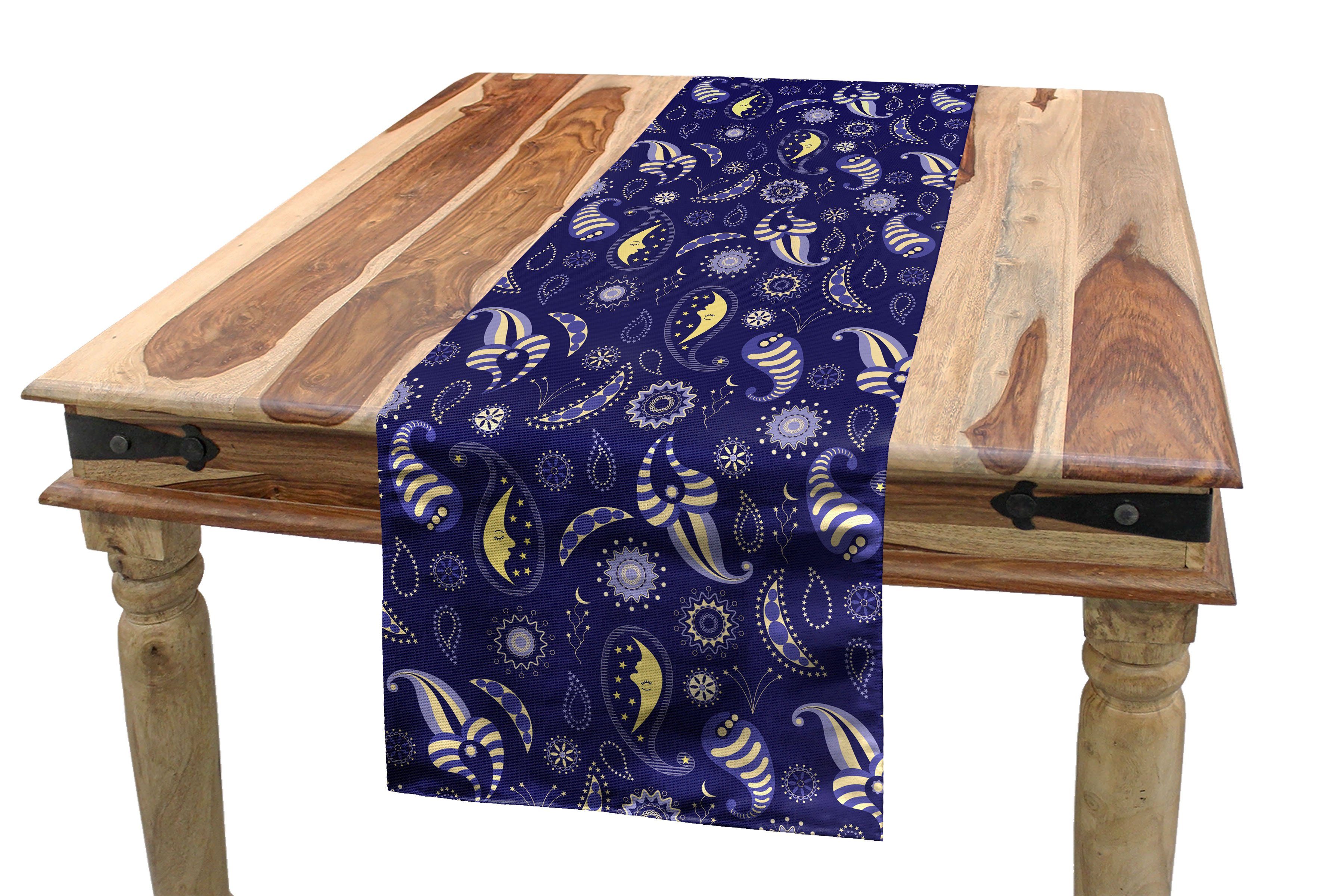 Abakuhaus Tischläufer Esszimmer Küche Rechteckiger Dekorativer Tischläufer, Mond Floral Zusammenfassung Verziert