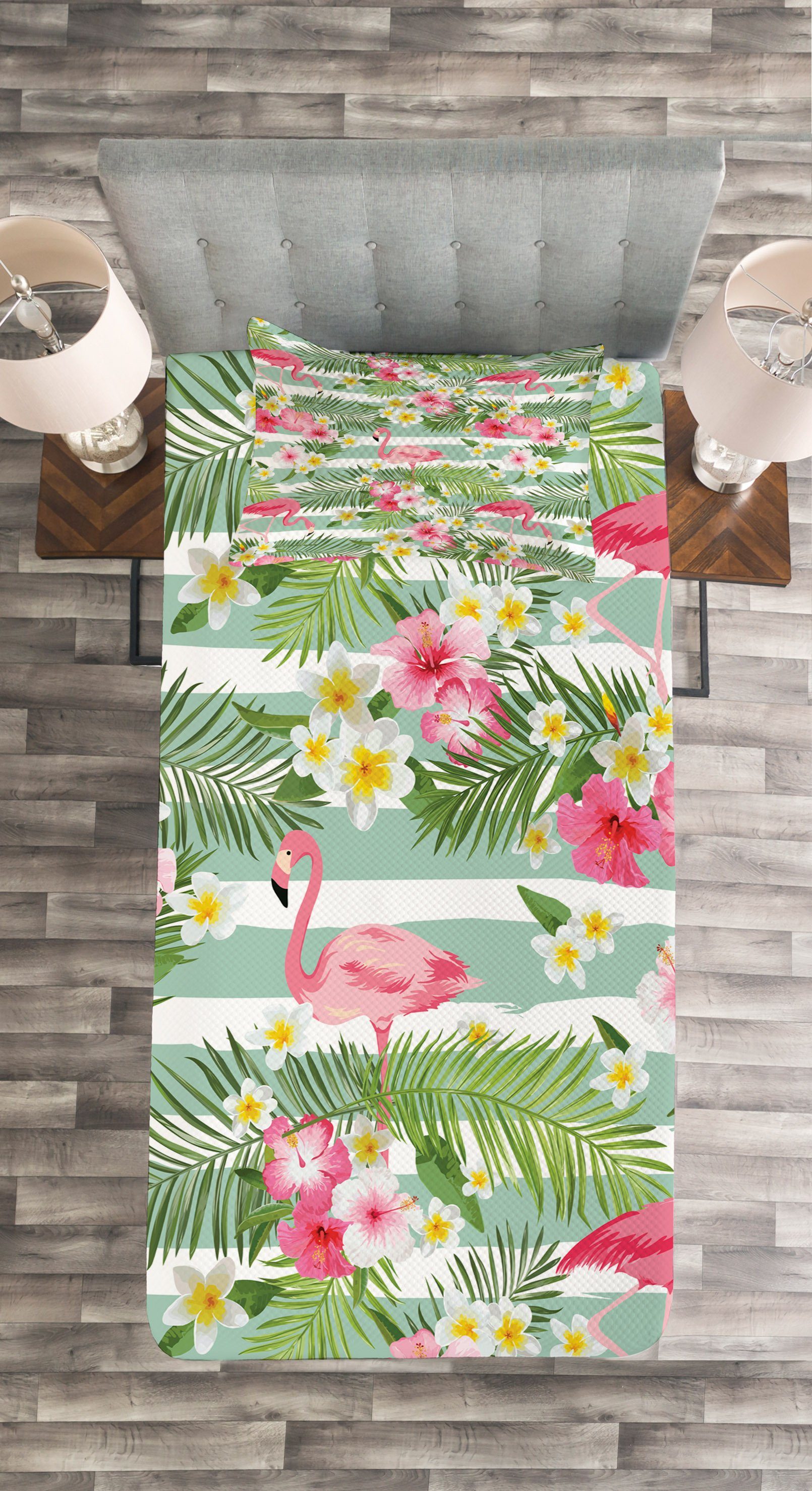 Waschbar, Abakuhaus, Hawaii-Blatt Kissenbezügen Flamingo Set mit Exotische Tagesdecke
