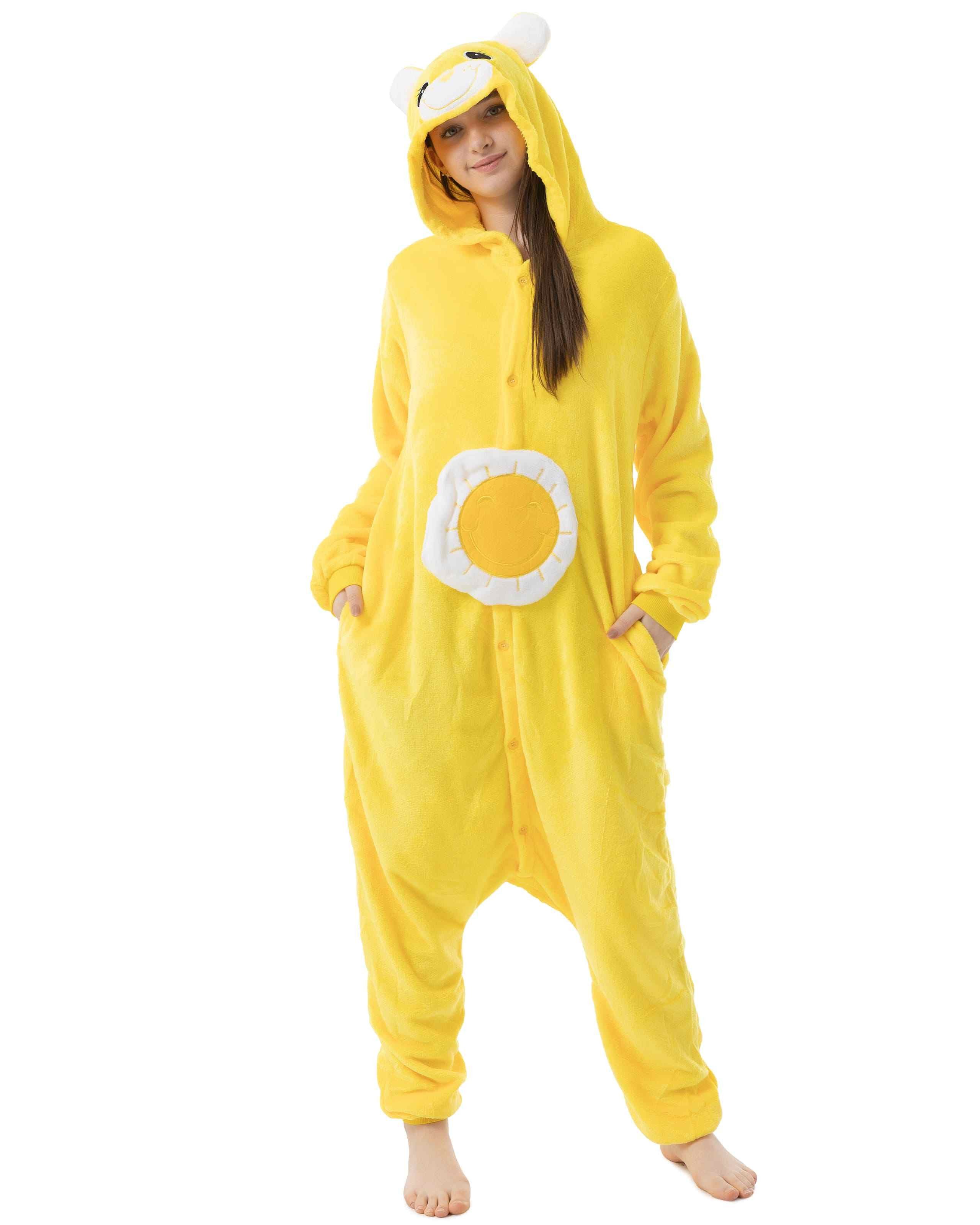 Katara Partyanzug Glücksbärchis Jumpsuit Onesie für Erwachsene S-XL, Karneval, Kigurumi - Glücksbärchi Sonnenschein Bärchi L (165-175cm)