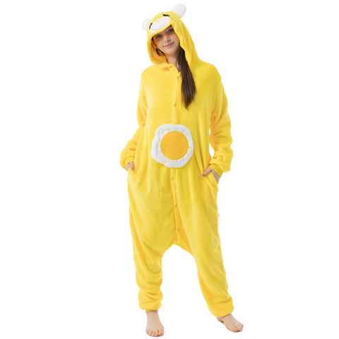 Katara Partyanzug Glücksbärchis Jumpsuit Onesie für Erwachsene S-XL, Karneval, Kigurumi - Glücksbärchi Sonnenschein Bärchi L (165-175cm)