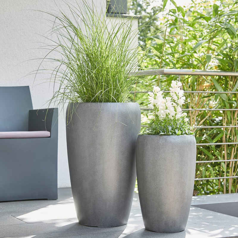 Flingora Bodenvase Gloria, mit Einsatz - Fiberglas - Indoor & Outdoor - Staubgrau - Höhe 51 cm