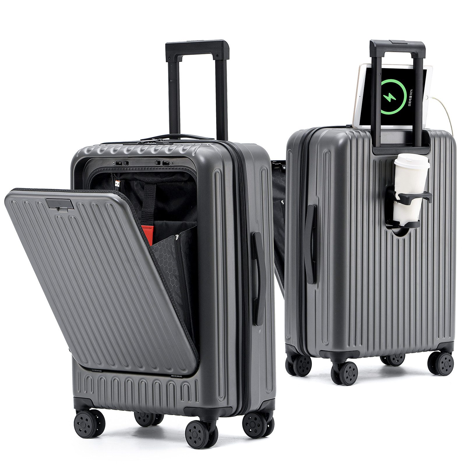 TWSOUL Hartschalen-Trolley Handgepäck Koffer, mitGetränkehaltern USB-Anschl günstig online kaufen