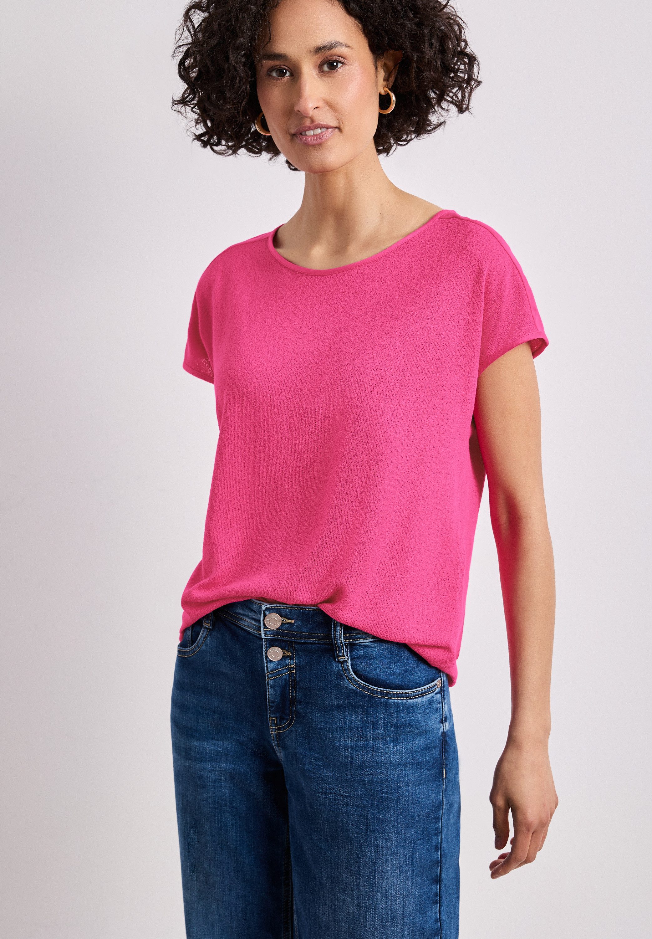 STREET ONE Shirttop unifarben, Sommershirt, in Strick-Optik