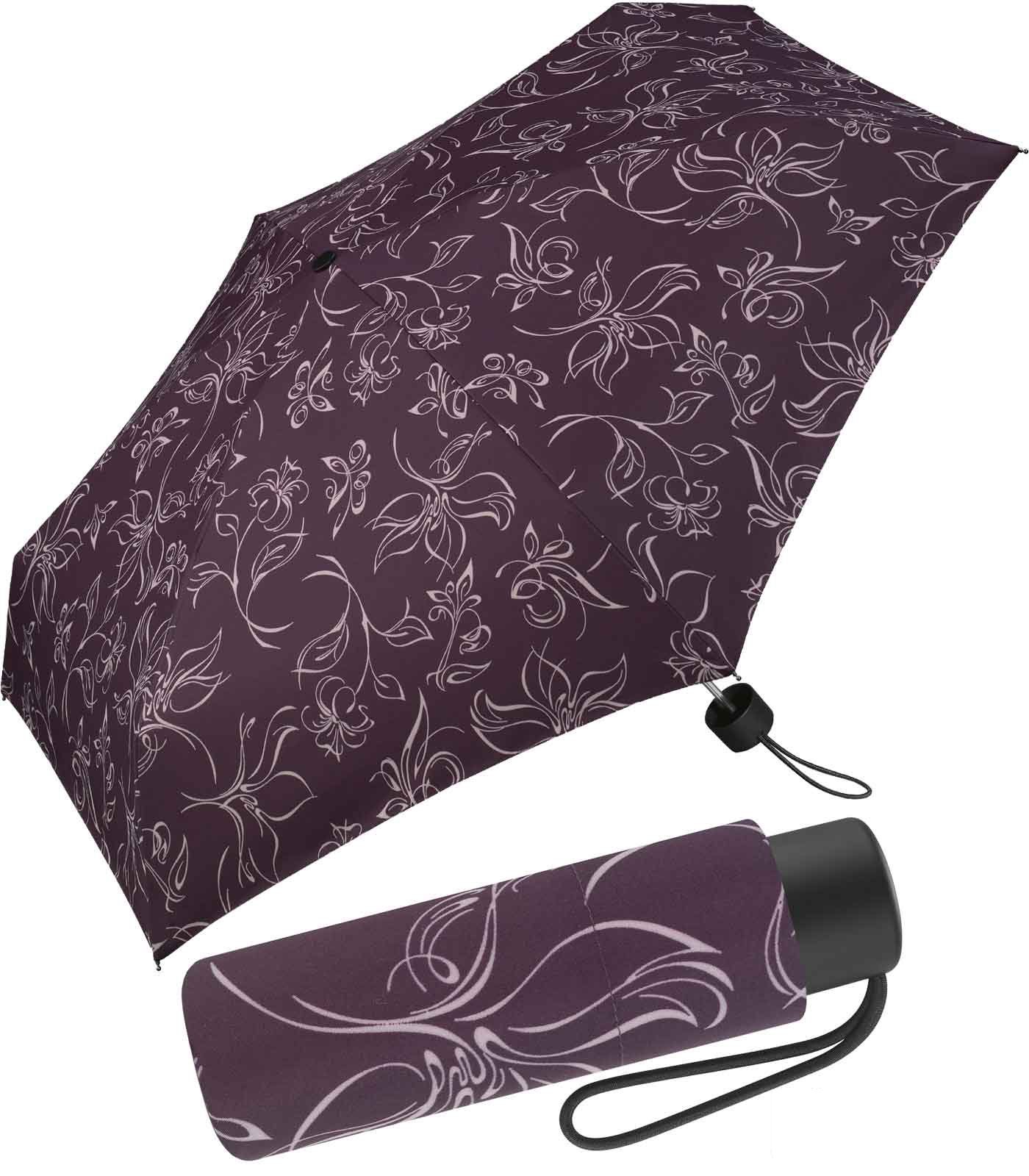 Pierre Cardin Taschenregenschirm winziger Damen-Taschenschirm mit Handöffner, mit wunderschönen Blumenskizzen weiß-bordeauxrot