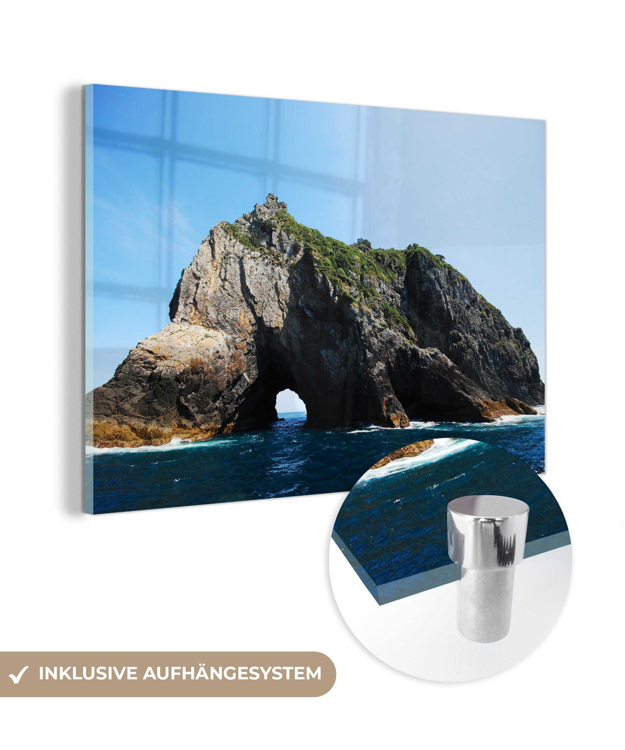 MuchoWow Acrylglasbild Schöner Felsen im Wasser an der Bay of Islands in Neuseeland, (1 St), Acrylglasbilder Wohnzimmer & Schlafzimmer