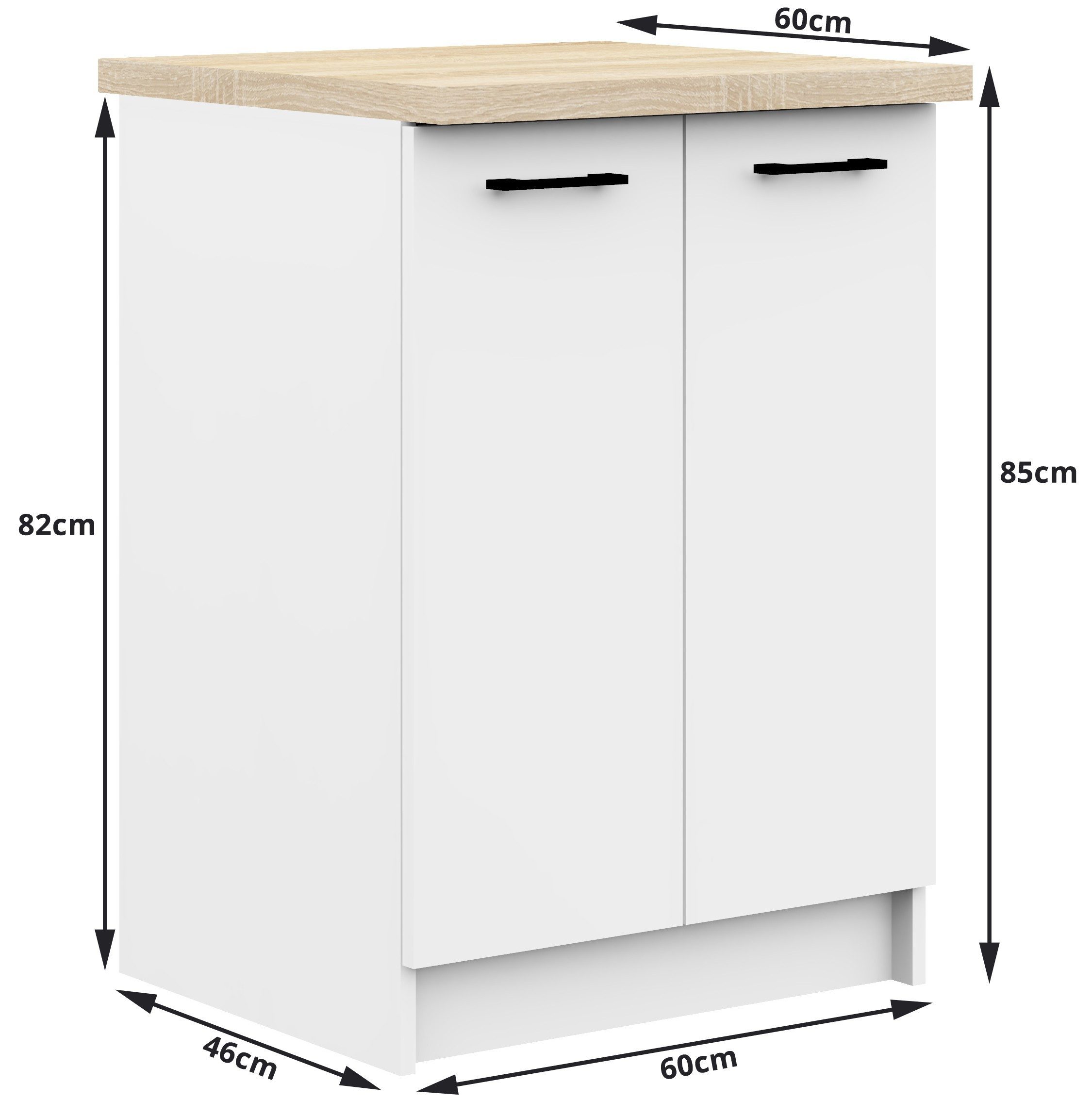 Raumhirsch Furniture Unterschrank Moderner Küchenunterschrank Küchenmodul mit Arbeitsplatte Innenregale (viele Farbvarianten - Maße: 60 x 85 x 46 cm) Hochwertig – Bild 5 von 5