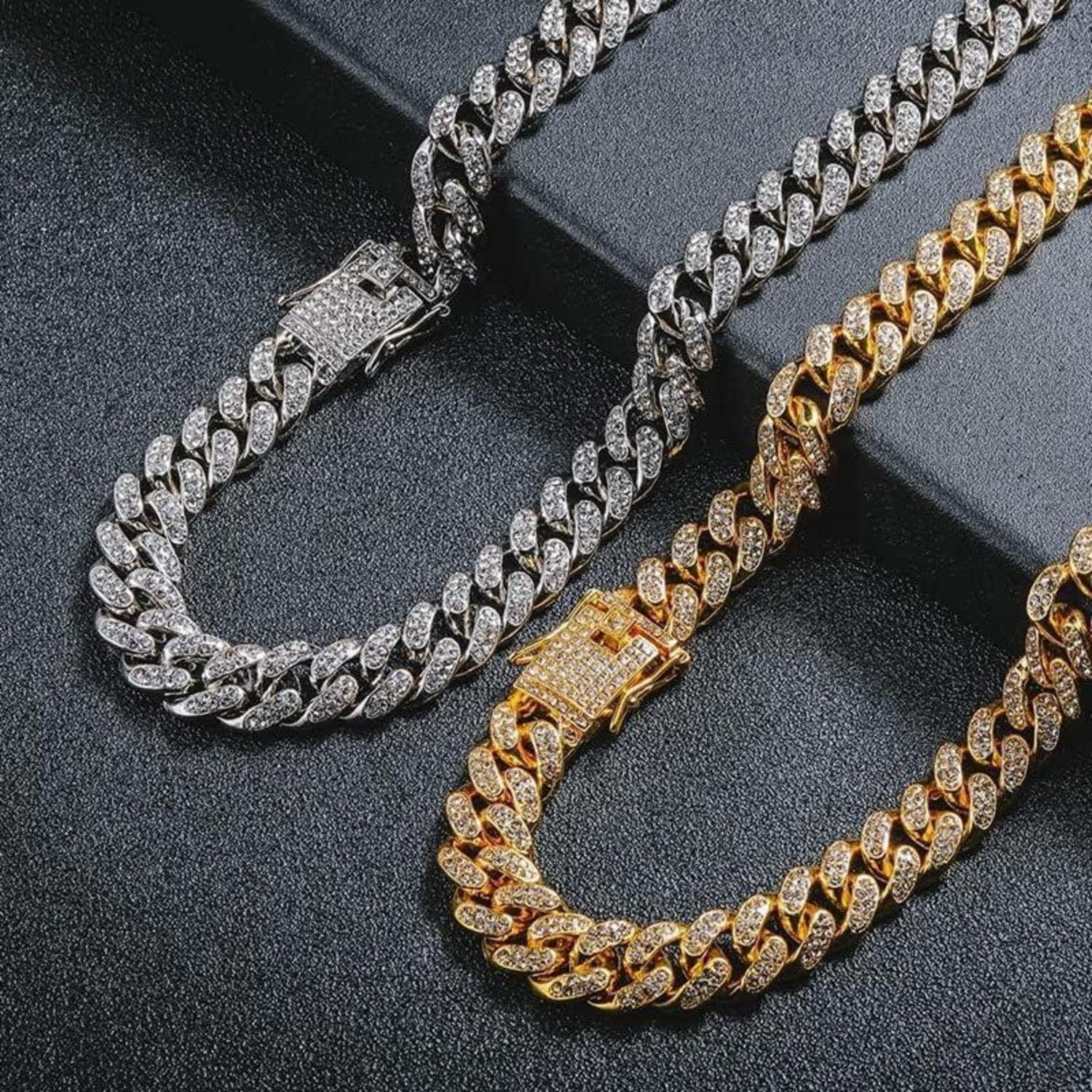 LuxusKollektion Ketten und Armband Set Gliederkette Kubanische 12 mm Silber Gold 55cm Silber 55.0 Zentimeter – Bild 4 von 5