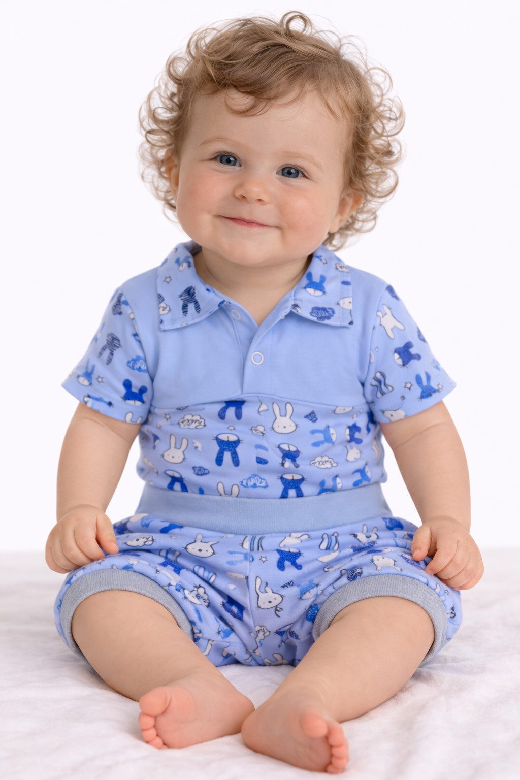 La Bortini Bluse & Shorts Baby Anzug Kurzarmbody Pumpshorts Erstlingsset Sommer Set (Set, Erstlingsset für Jungen) mit Hasenmuster, 44 50 56 62 68 74 80 86 92 98