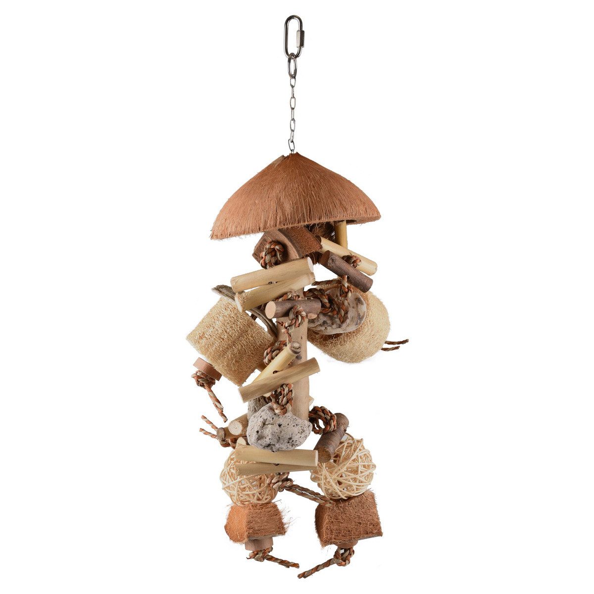 Vogelspielplatz Vogelspielzeug Sully mit Kokosnuss + Luffa Natur