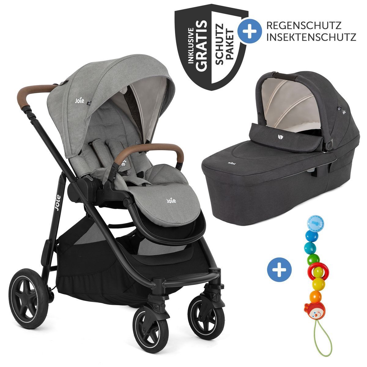Joie Kombi-Kinderwagen Versatrax - Pebble / Shale, 2in1 Коляски Buggy Set mit Babywanne, Sportsitz, Zubehör bis 22 kg