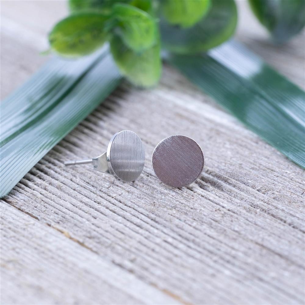 BUNGSA Ohrring-Set Silber - Ohrstecker rund gebürstet Silber aus Edelstahl Damen (1 Paar (2 Stück), 2-tlg), Ohrschmuck Ohrringe