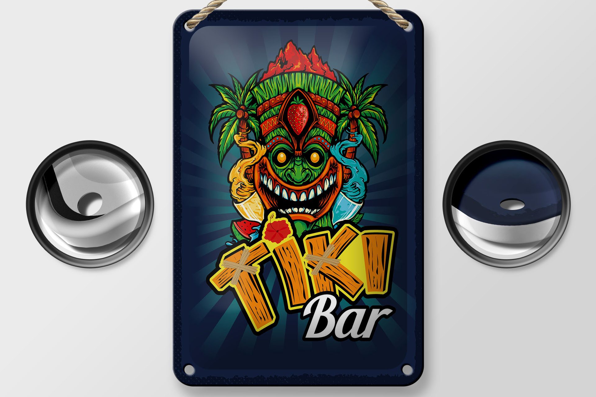 Femer GmbH Metallschild Hinweis 12x18 cm Tiki Bar buntes, (1 St), gewölbte Oberfläche, abgerundete Ecken, umgeschlagene Kanten