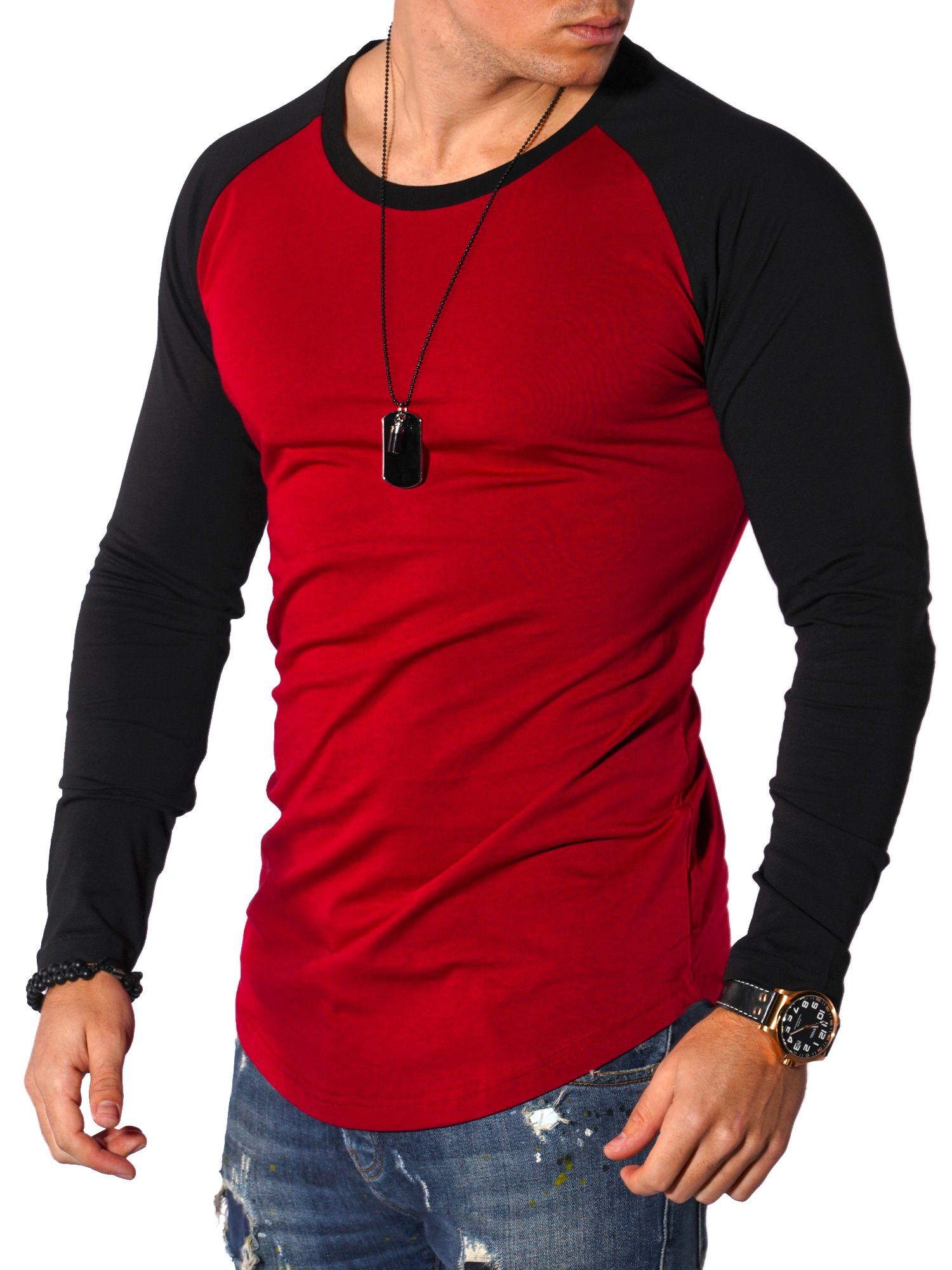 rot-schwarz behype Oversize-Schnitt Langarmshirt im Raglan-Ärmeln mit RIO L/S
