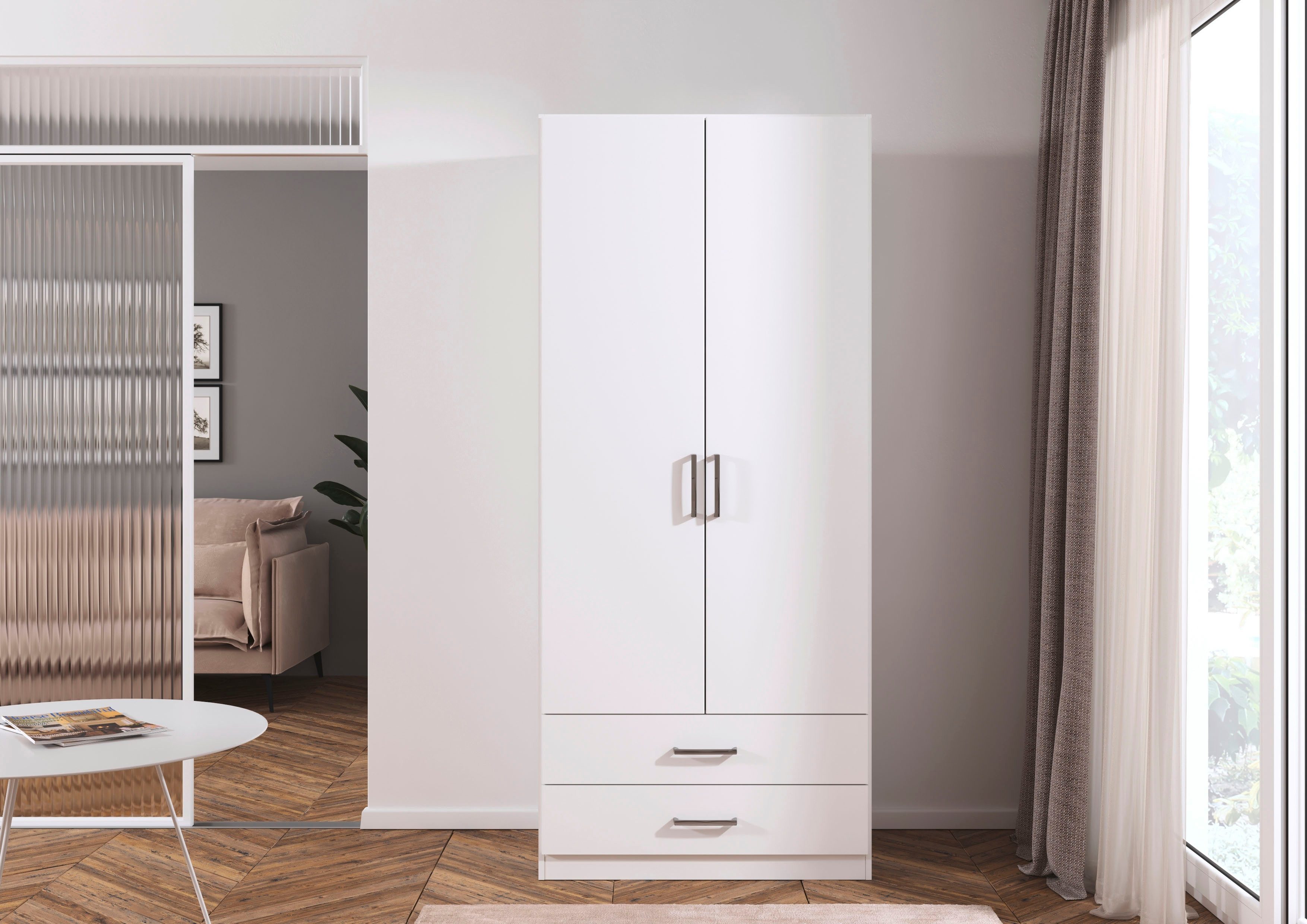 rauch Drehtürenschrank Kleiderschrank Garderobe GAMMA Breite 91 cm (in 3 Ausstattungen BASIC/CLASSIC/PREMIUM (inkl. SOFT-CLOSE-Funktion) mit Schubladen, verschiedene Griff-Varianten TOPSELLER MADE IN GERMANY